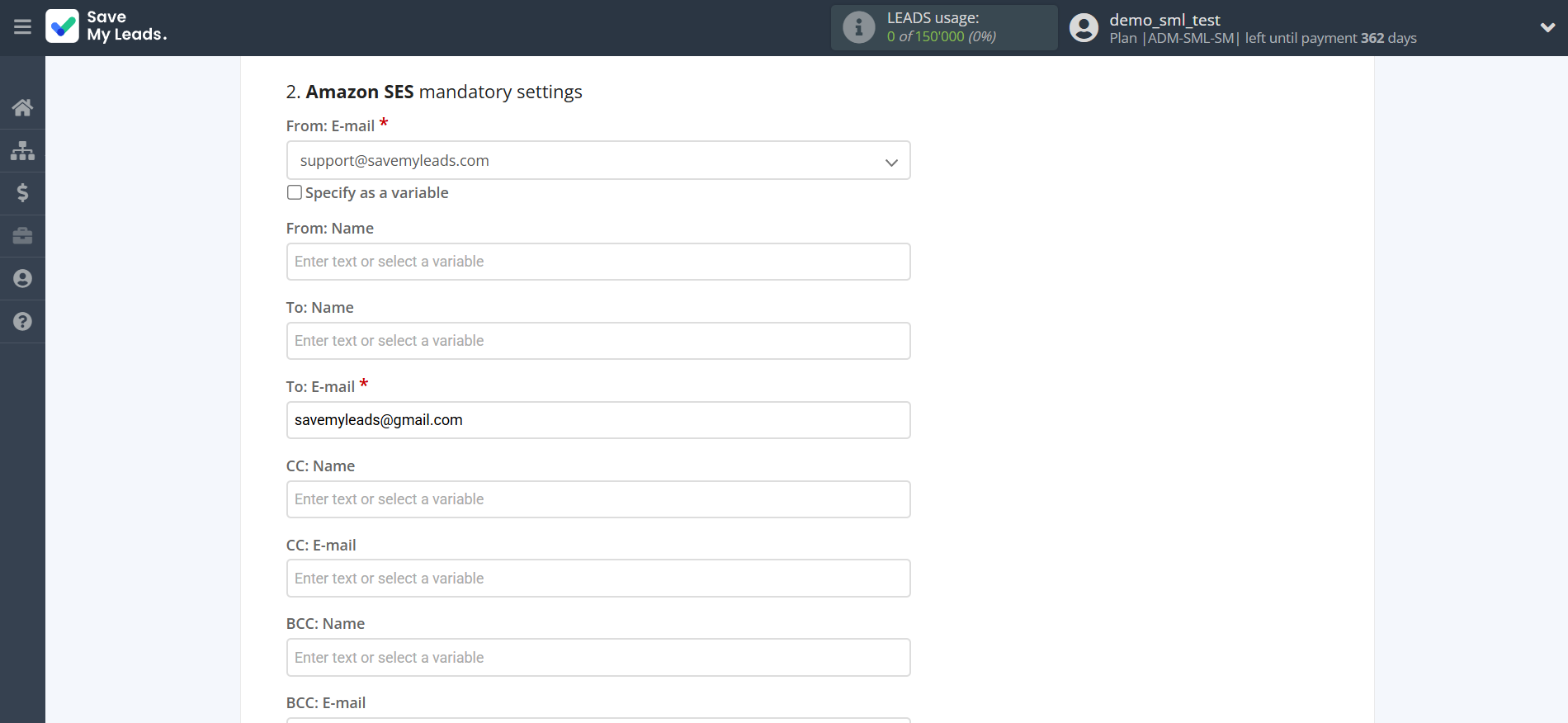 How to Connect Facebook with Amazon SES | Assigning fields
