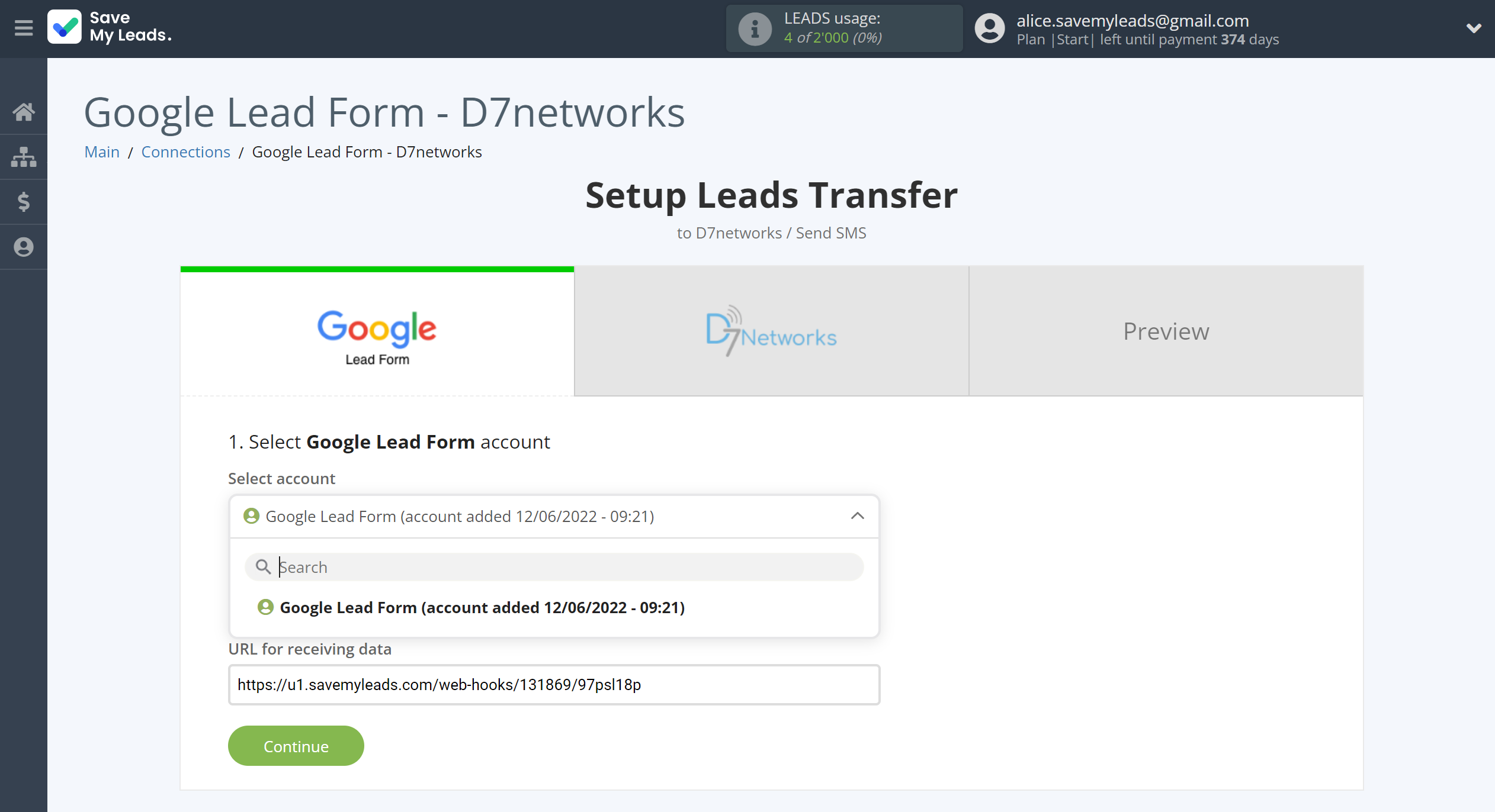 How to Connect Google Lead Form with D7 Networks | Data Source account selection