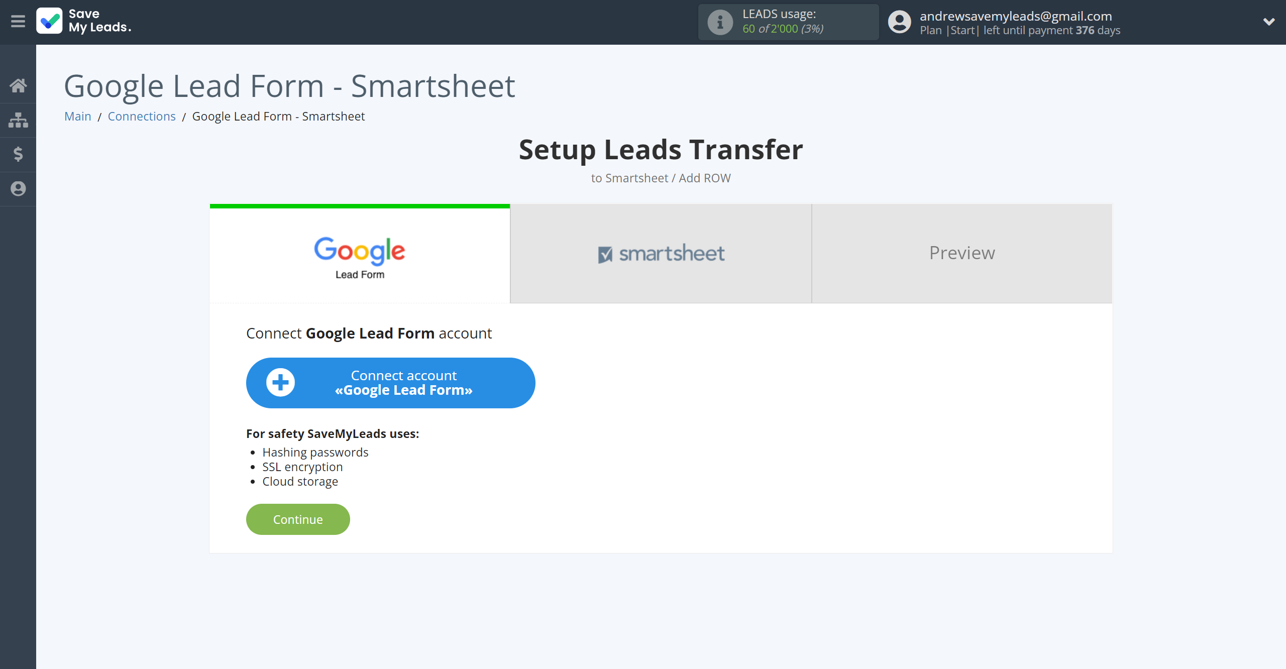 How to Connect Google Lead Form with Smartsheet | Data Source account
