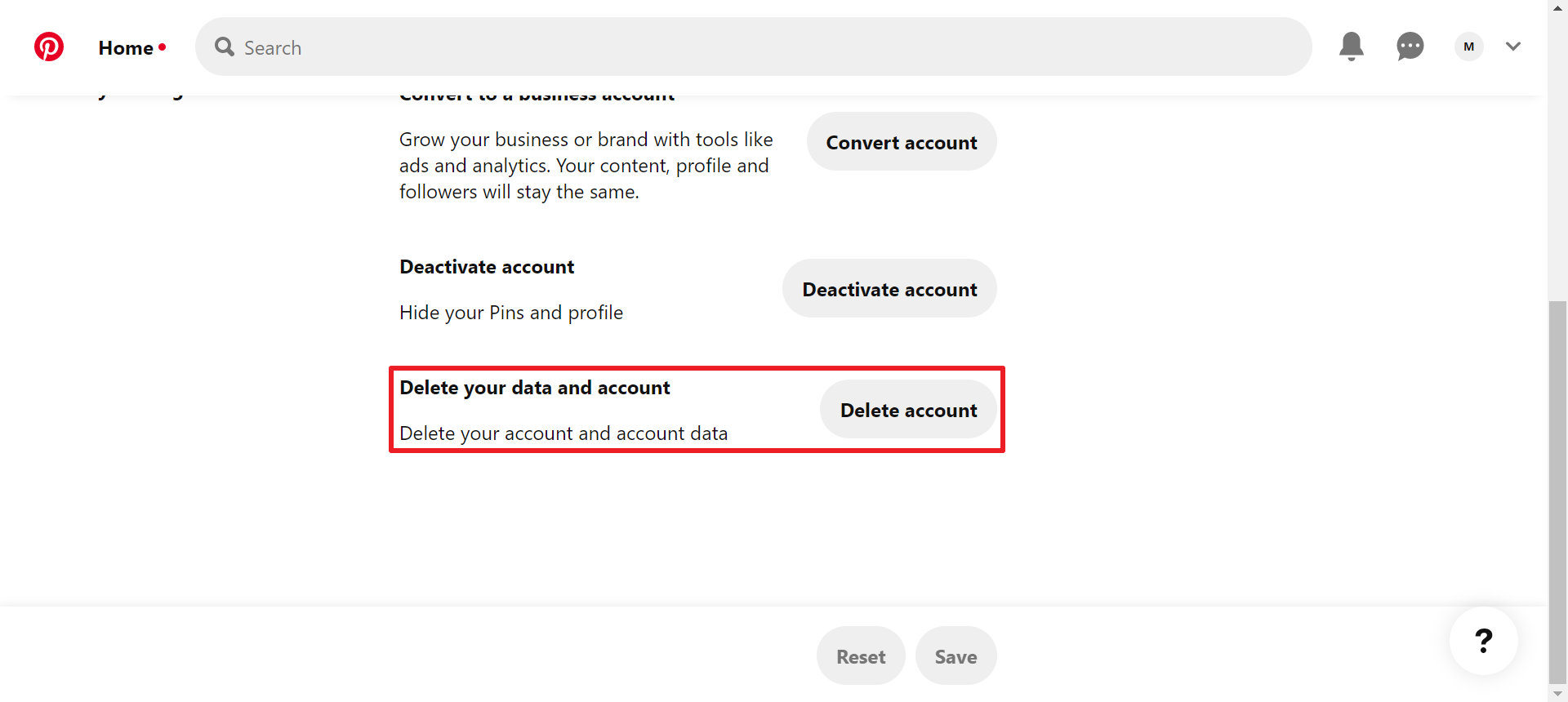 How to delete Pinterest account | Choose&nbsp;"Delete your data and account"