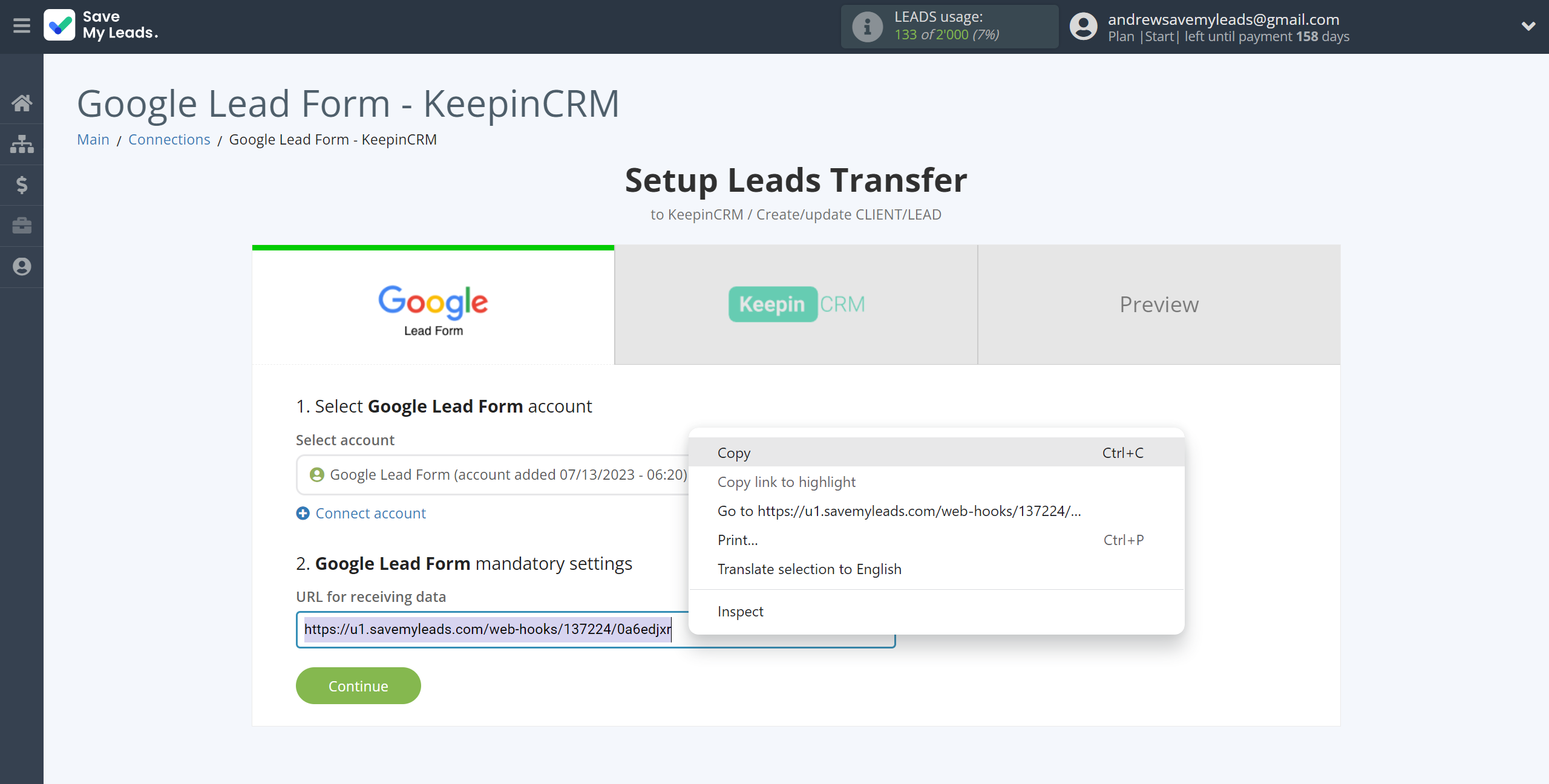 How to Connect Google Lead Form with KeepinCRM Create/update Client/Lead | Data Source account connection