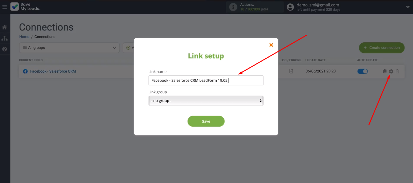 Facebook and Salesforce integration | Adjust the value in the “Link name” field