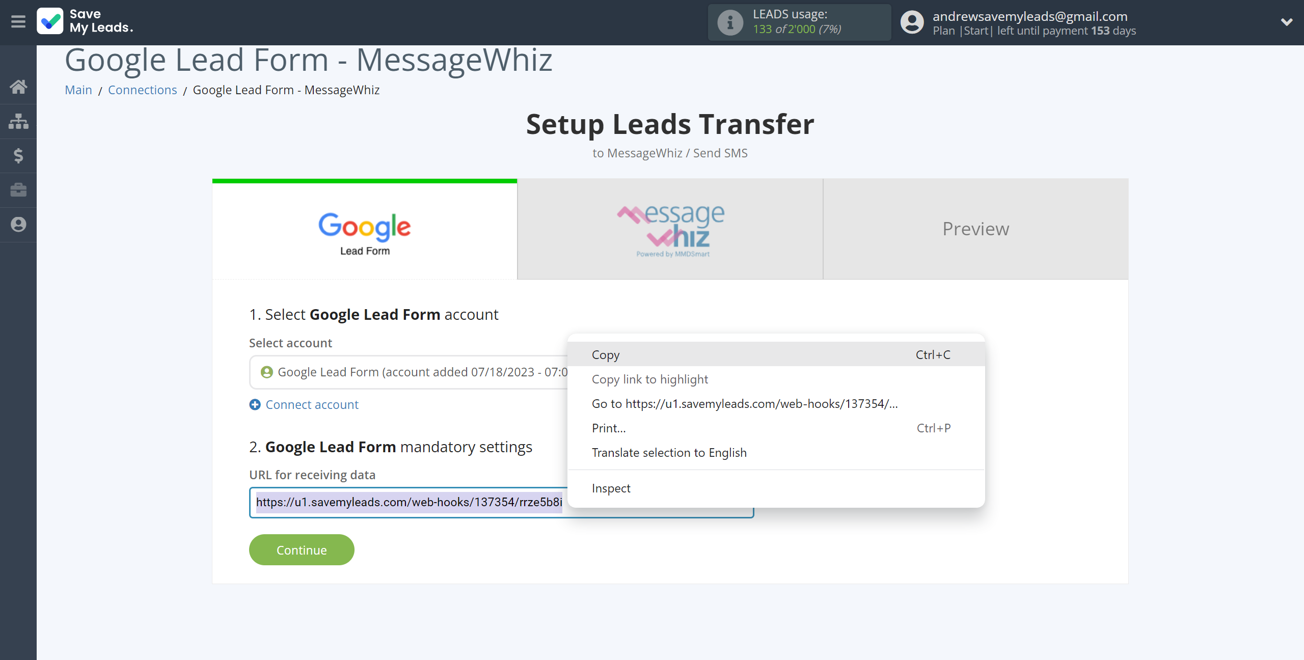 How to Connect Google Lead Form with MessageWhiz | Data Source account connection