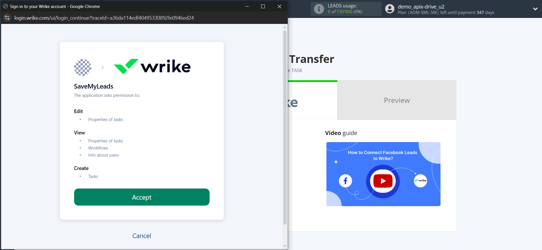 How to Connect Facebook with Wrike | Data Destination account connection How to Connect Facebook with Wrike | Data Destination account connection