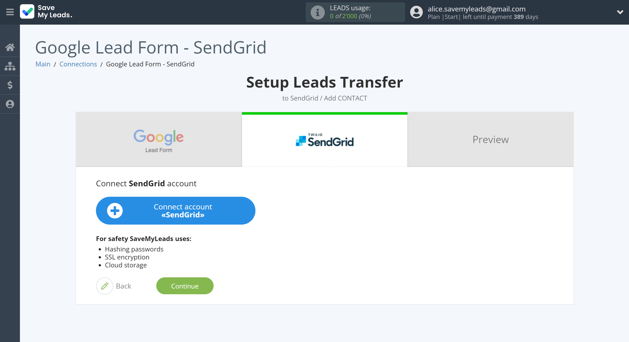 How to Connect Google Lead Form with SendGrid | Data Destination account connection