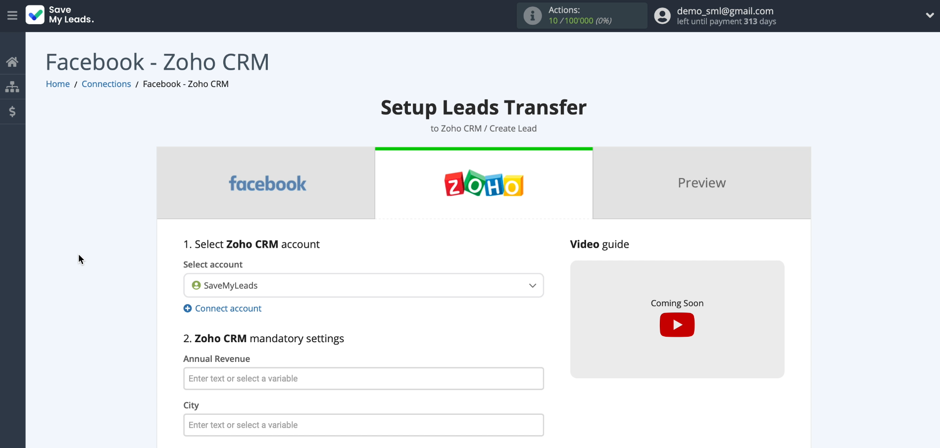 How to set up the upload of new leads from your Facebook ad account to Zoho CRM | Choosing the data to transfer part 1