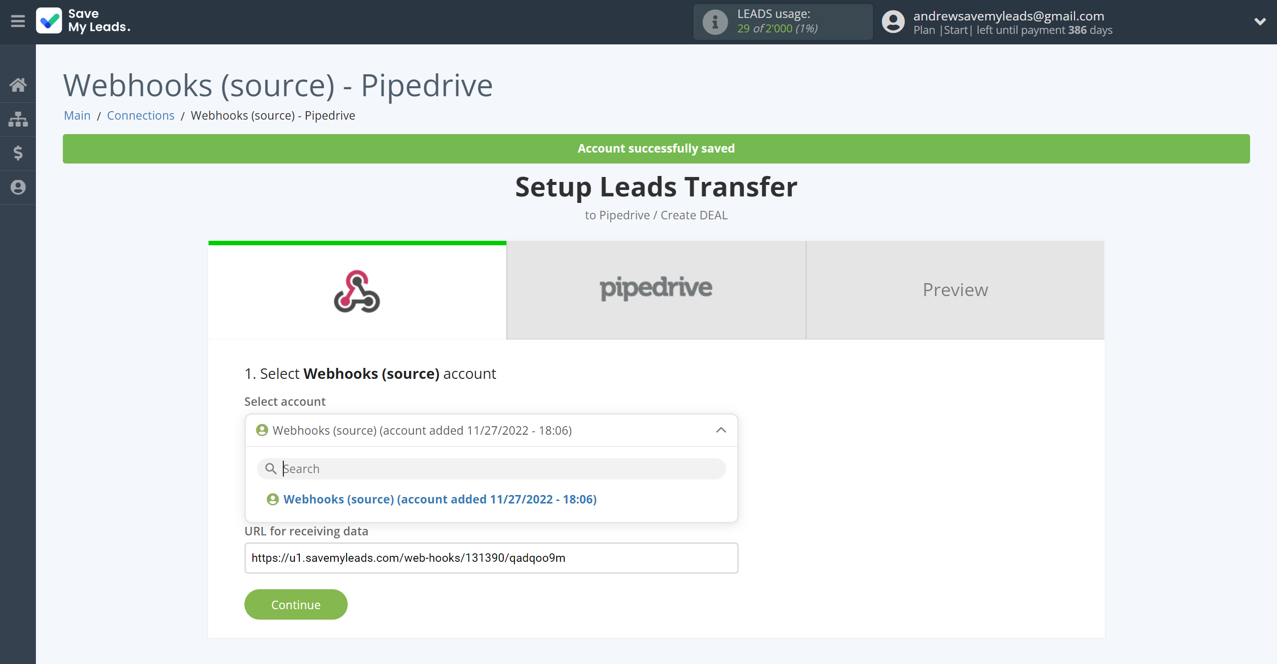 How to Connect Webhooks with Pipedrive Create Deal | Data Source account connection