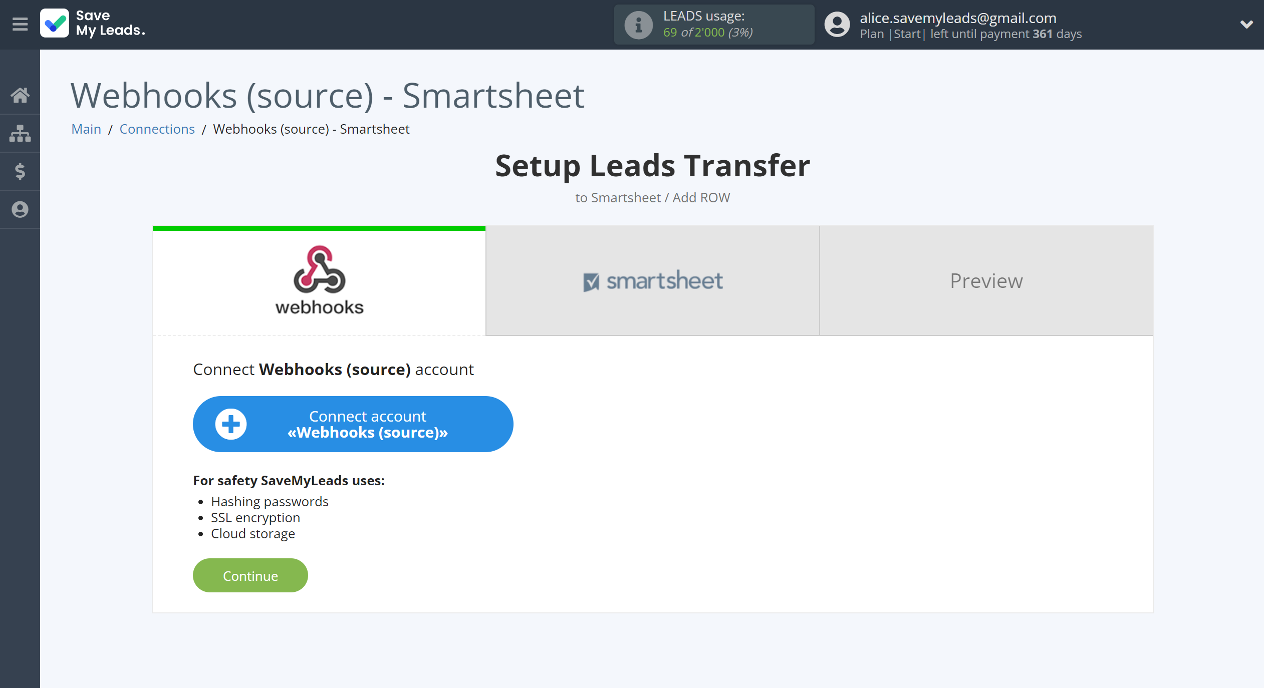 How to Connect Webhooks with Smartsheet | Data Source account