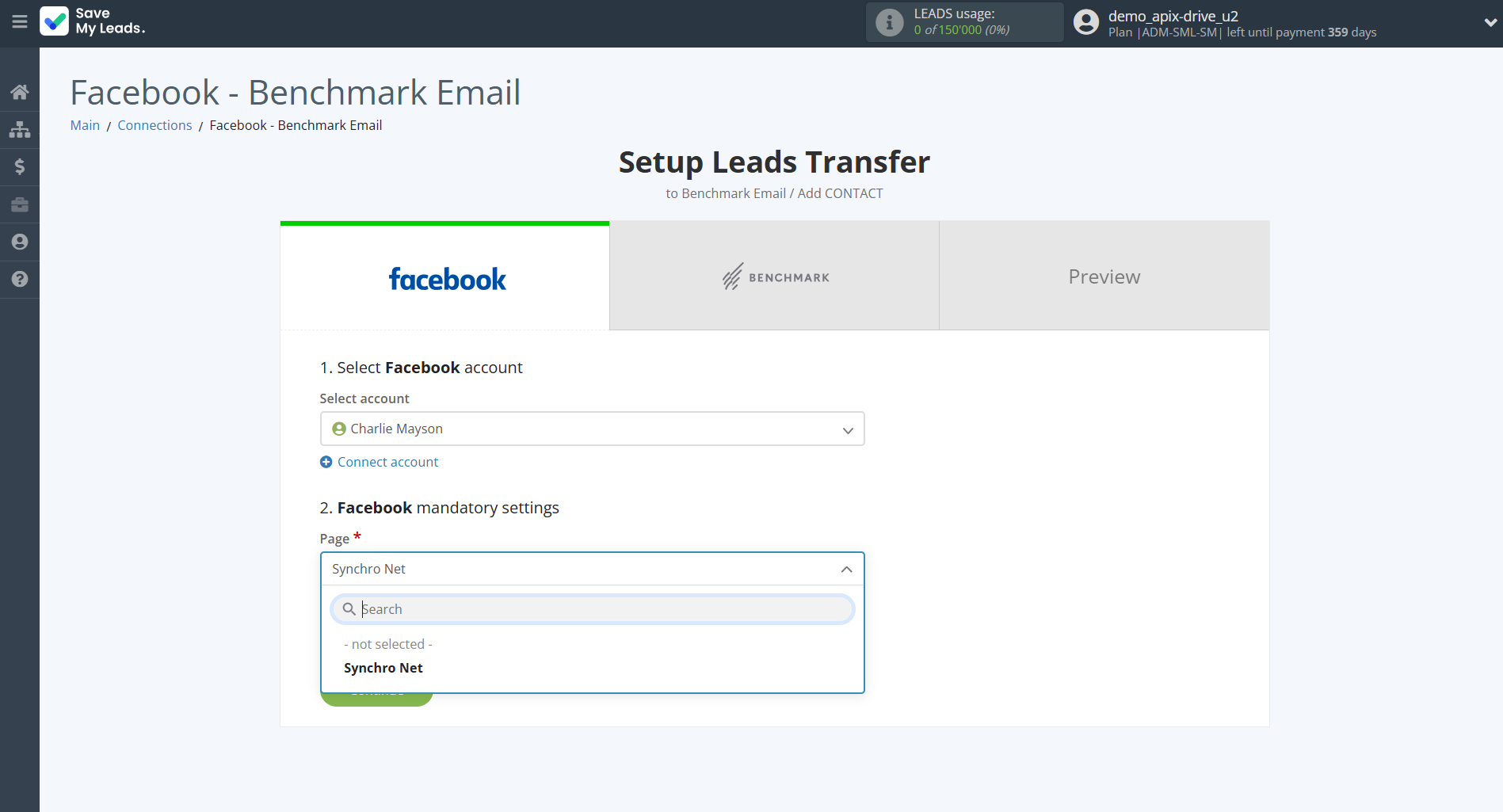 How to Connect Facebook with Benchmark Email | Data Source account connection