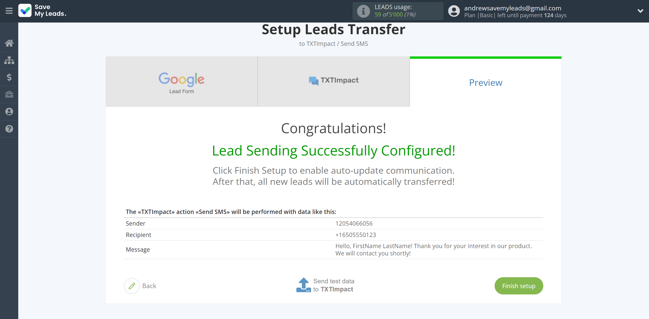 How to Connect Google Lead Form with TXTImpact | Test data