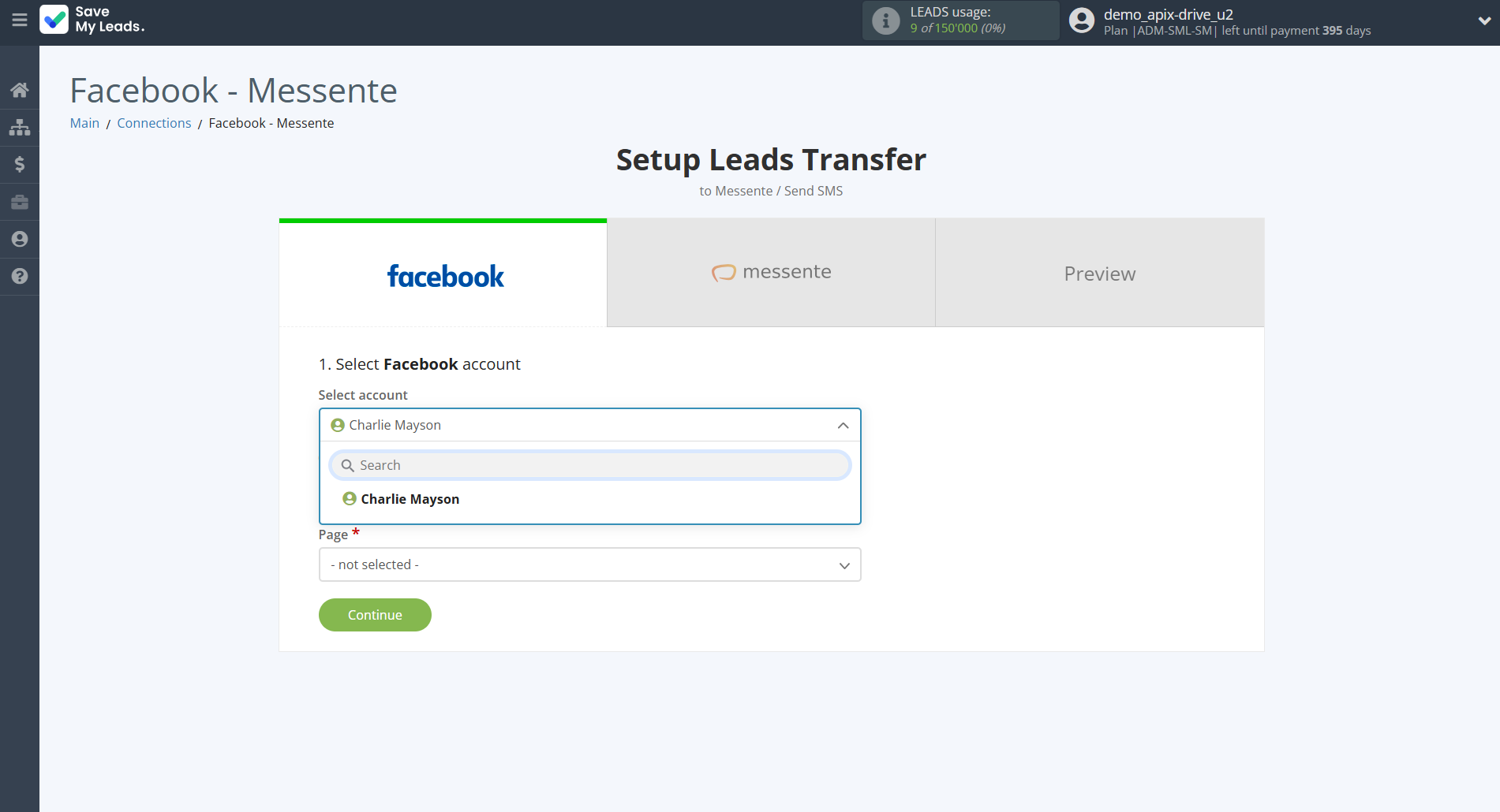 How to Connect Facebook with Messente | Data Source account selection How to Connect Facebook with Messente | Data Source account selection