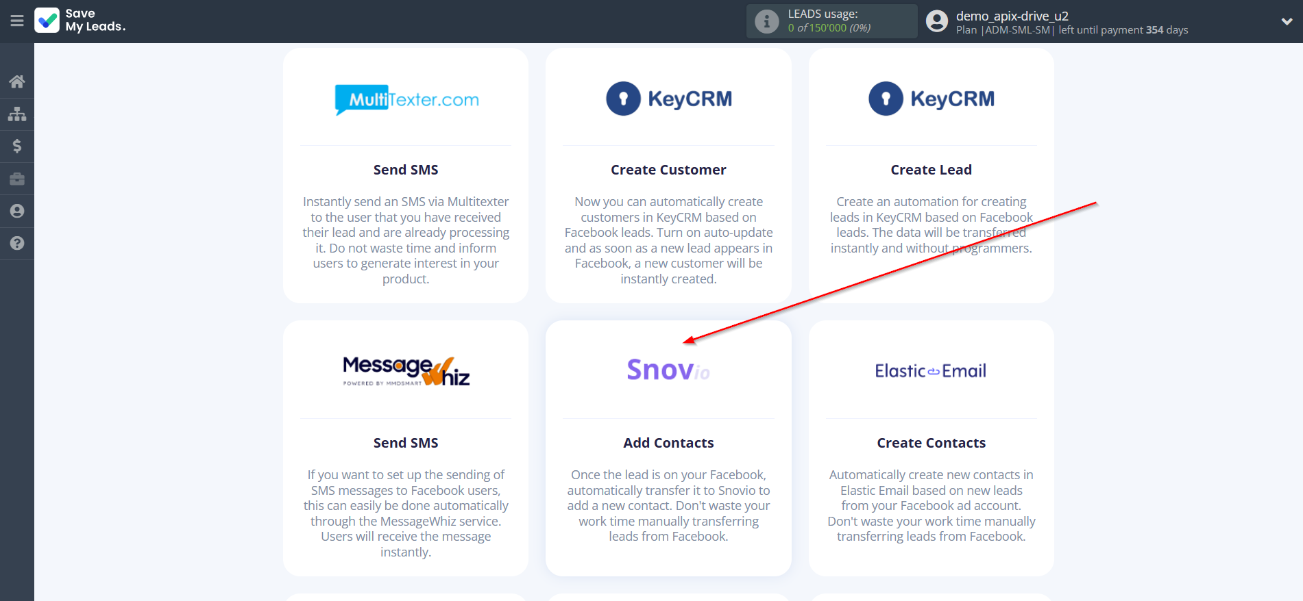How to Connect Facebook with Snovio Add Contacts | Data Destination system selection How to Connect Facebook with Snovio Add Contacts | Data Destination system selection