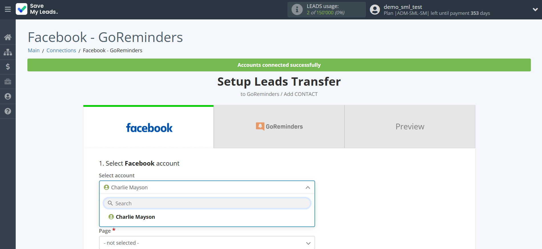 How to Connect Facebook with GoReminders | Data Source account selection How to Connect Facebook with GoReminders | Data Source account selection