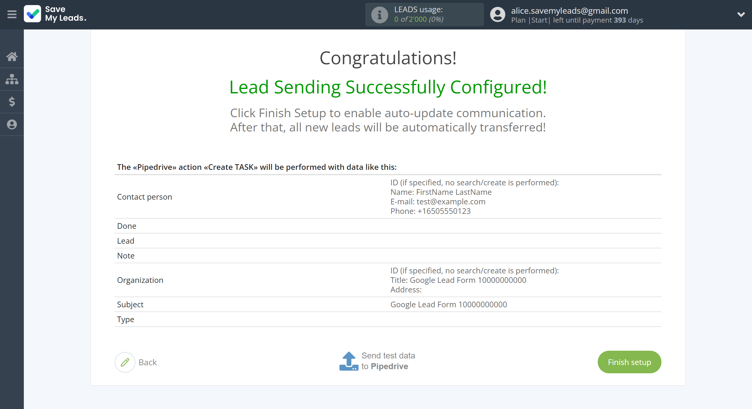 How to Connect Google Lead Form with Pipedrive Create Task | Test data