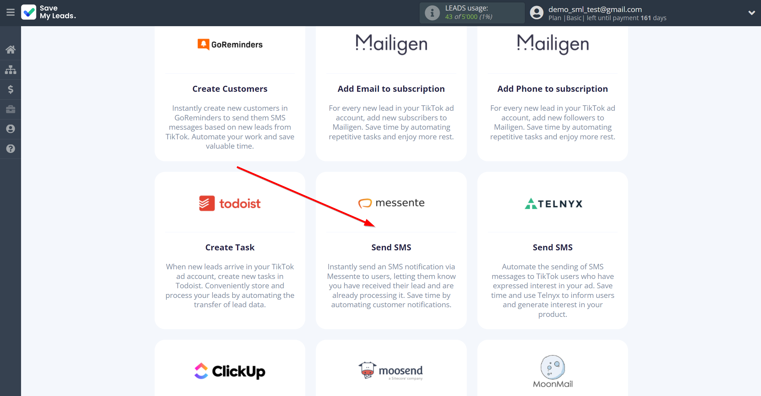 How to Connect TikTok with Messente | Data Destination system selection