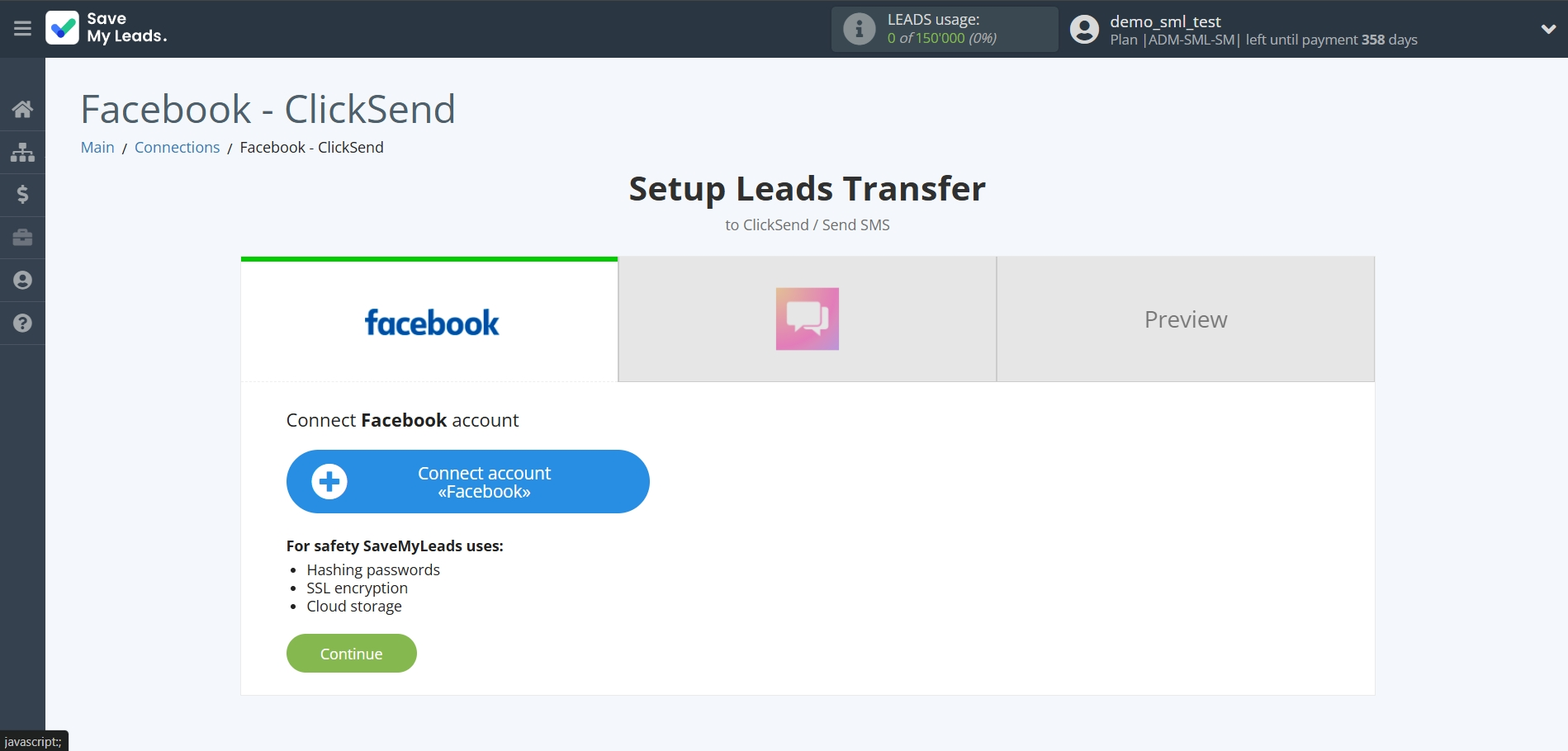 How to Connect FaceBook with ClickSend Send SMS | Data Source account connection