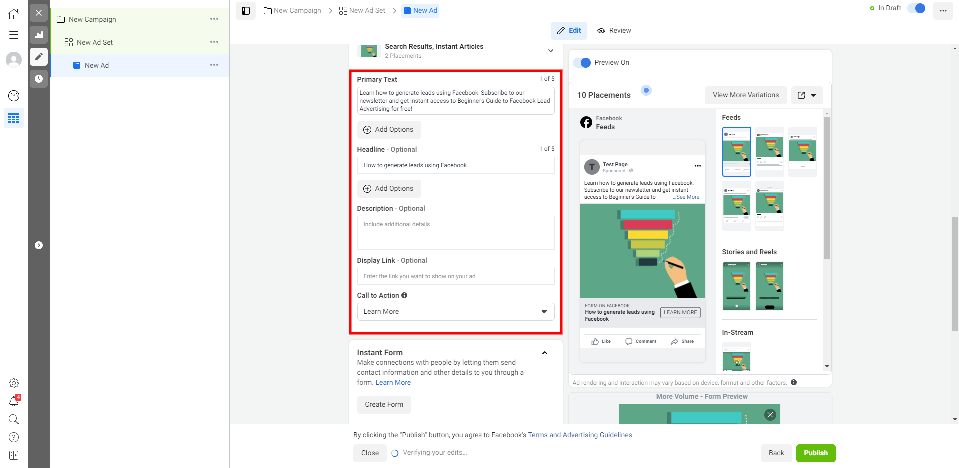 How to Set Up Facebook Lead Form Ads | Enter the ad text How to Set Up Facebook Lead Form Ads | Enter the ad text