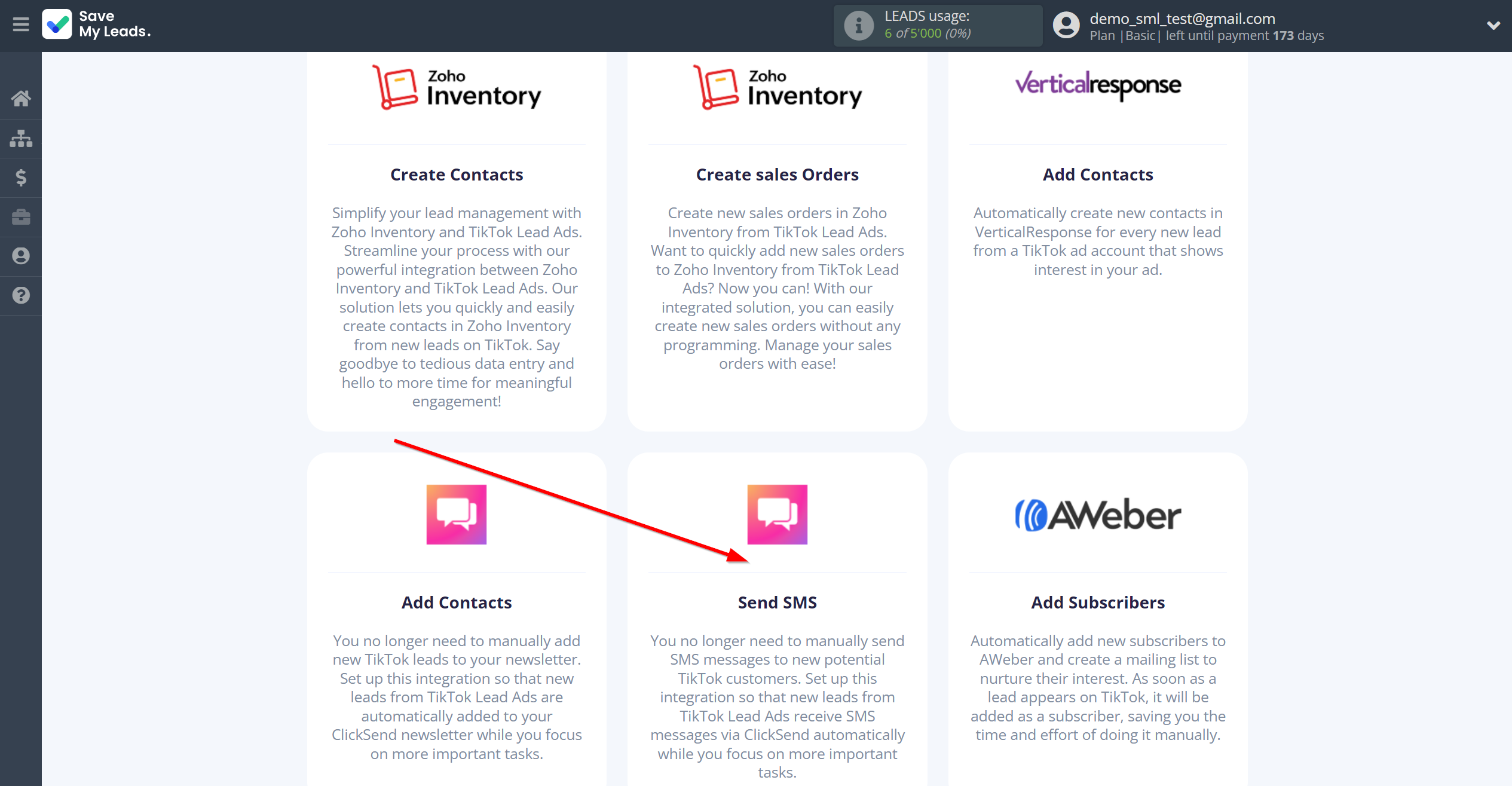 How to Connect TikTok with ClickSend Send SMS | Data Destination system selection