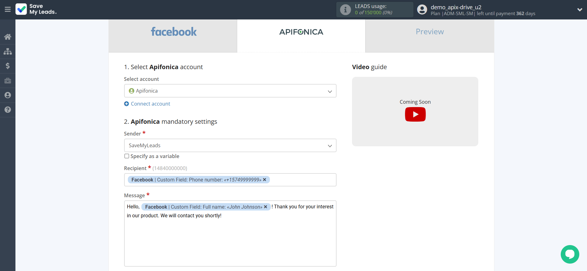 How to Connect Facebook with Apifonica | Assigning fields