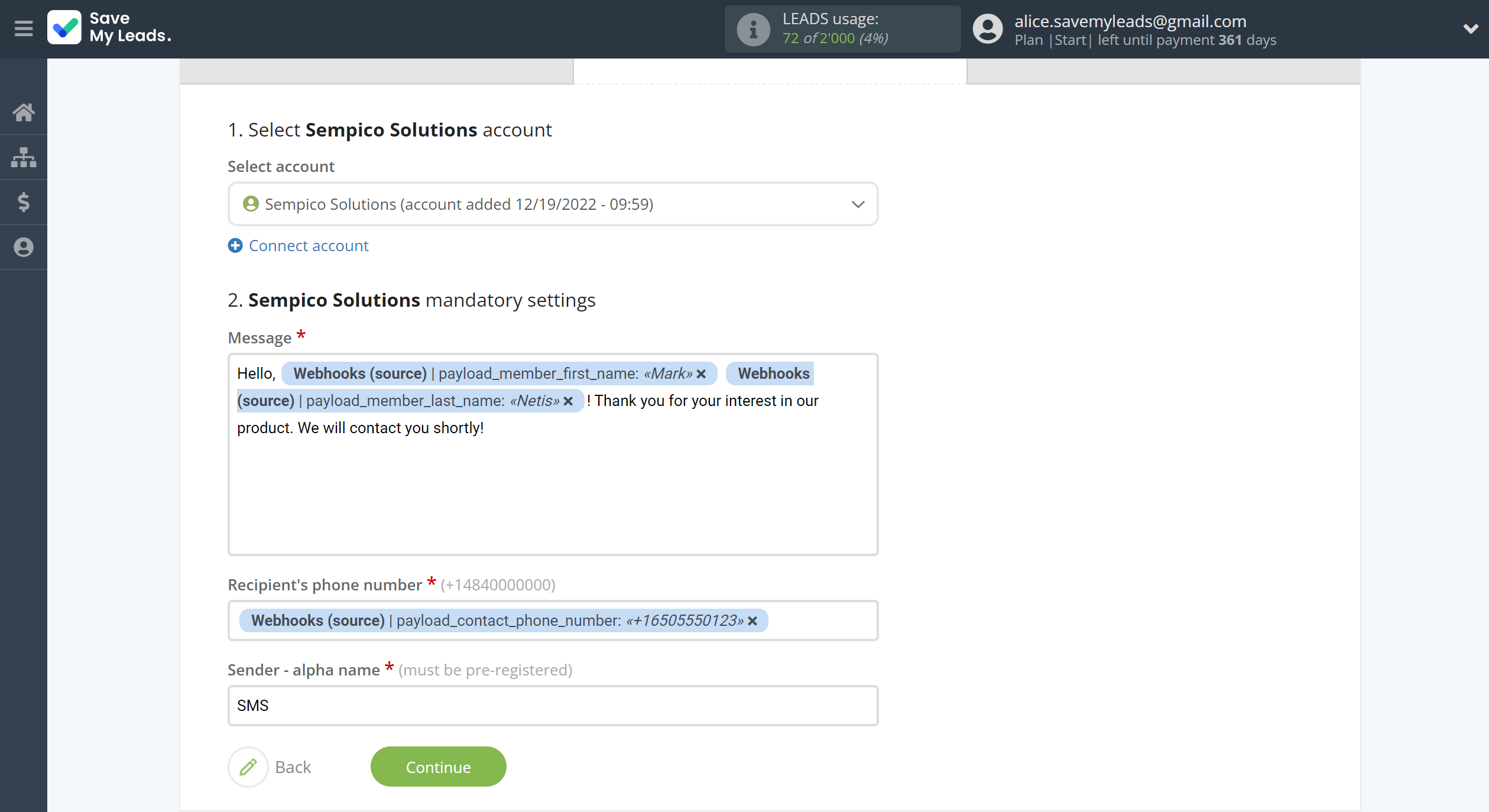 How to Connect Webhooks with Sempico Solutions | Assigning fields