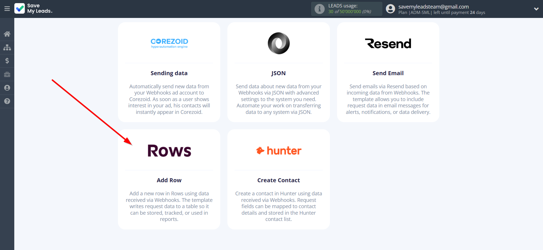 How to Connect Webhooks with Rows Add Row | Data Destination system selection How to Connect Webhooks with Rows Add Row | Data Destination system selection
