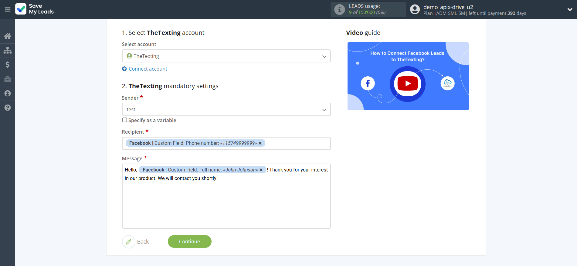 How to Connect Facebook with TheTexting | Assigning fields How to Connect Facebook with TheTexting | Assigning fields