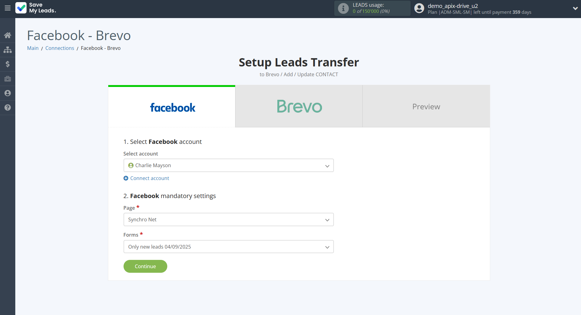 How to Connect Facebook with Brevo | Data Source account connection