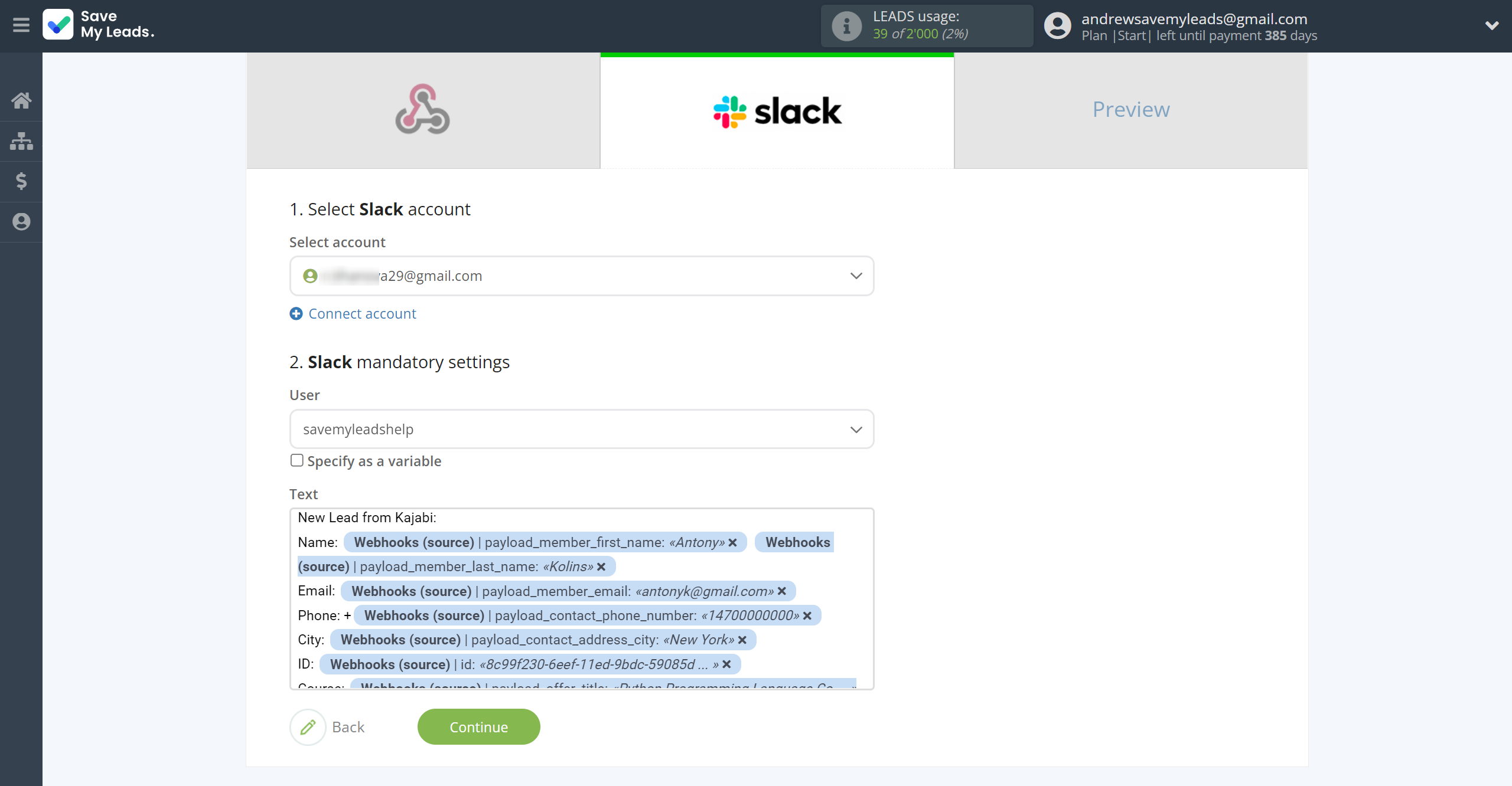 How to Connect Webhooks with Slack Personal Notification | Assigning fields