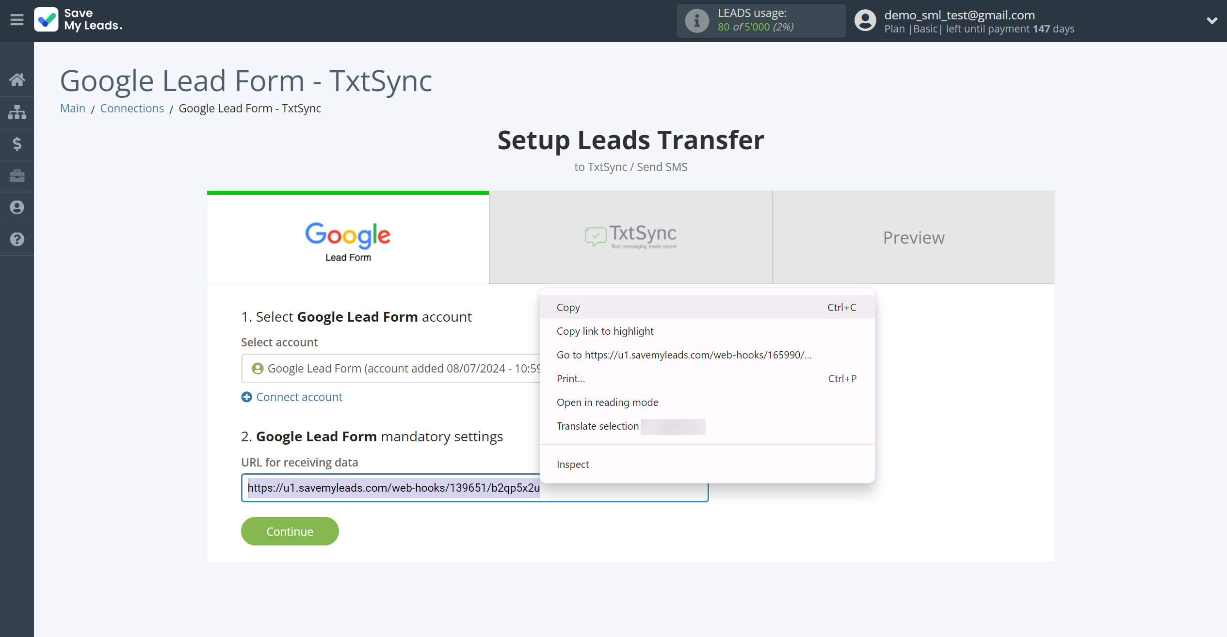 How to Connect Google Lead Form with TxtSync | Data Source account connection