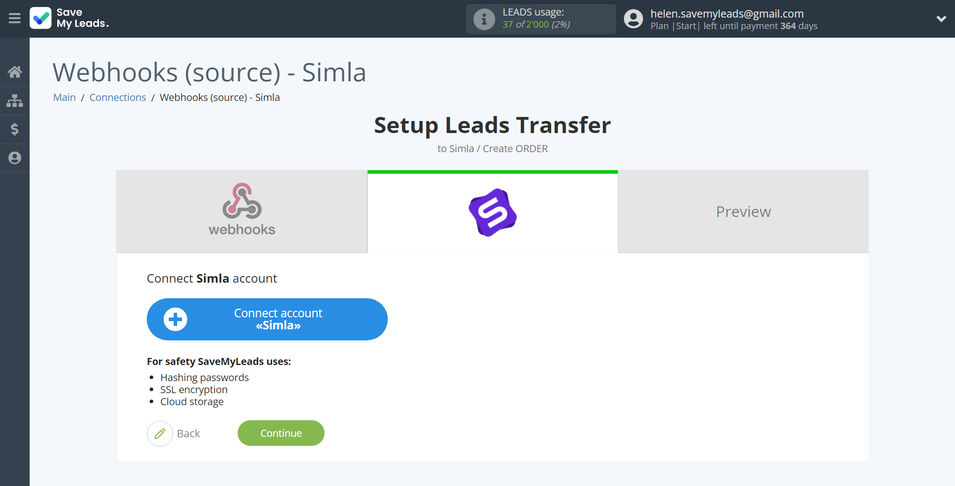 How to Connect Webhooks with Simla Create Order | Data Destination account connection