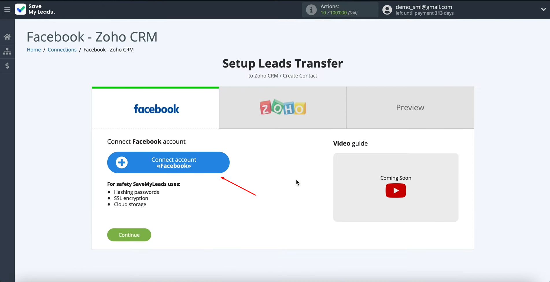 Facebook Lead Ads and Zoho CRM integration | Click on the blue button