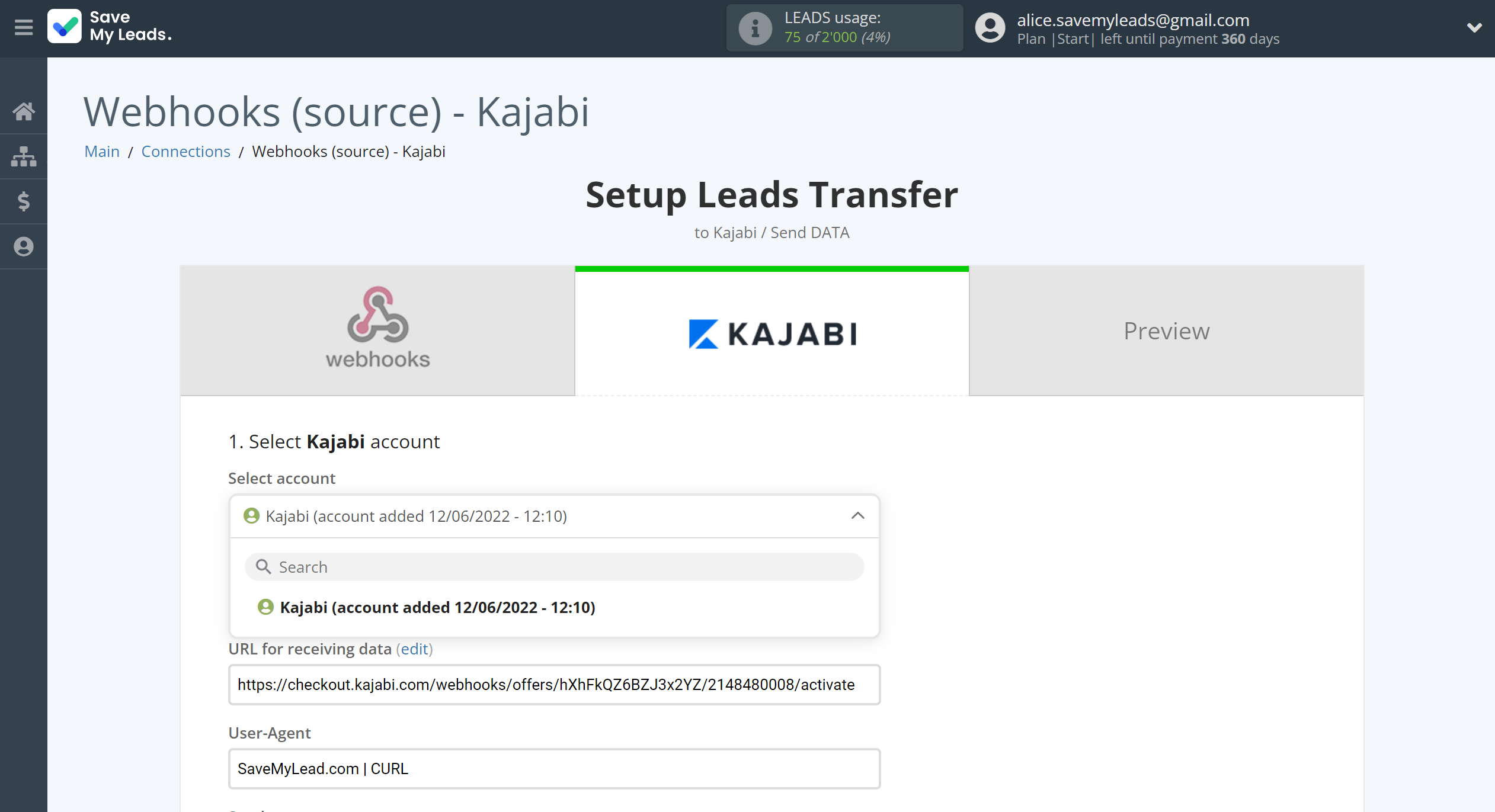 How to Connect Webhooks with Kajabi | Data Destination account selection