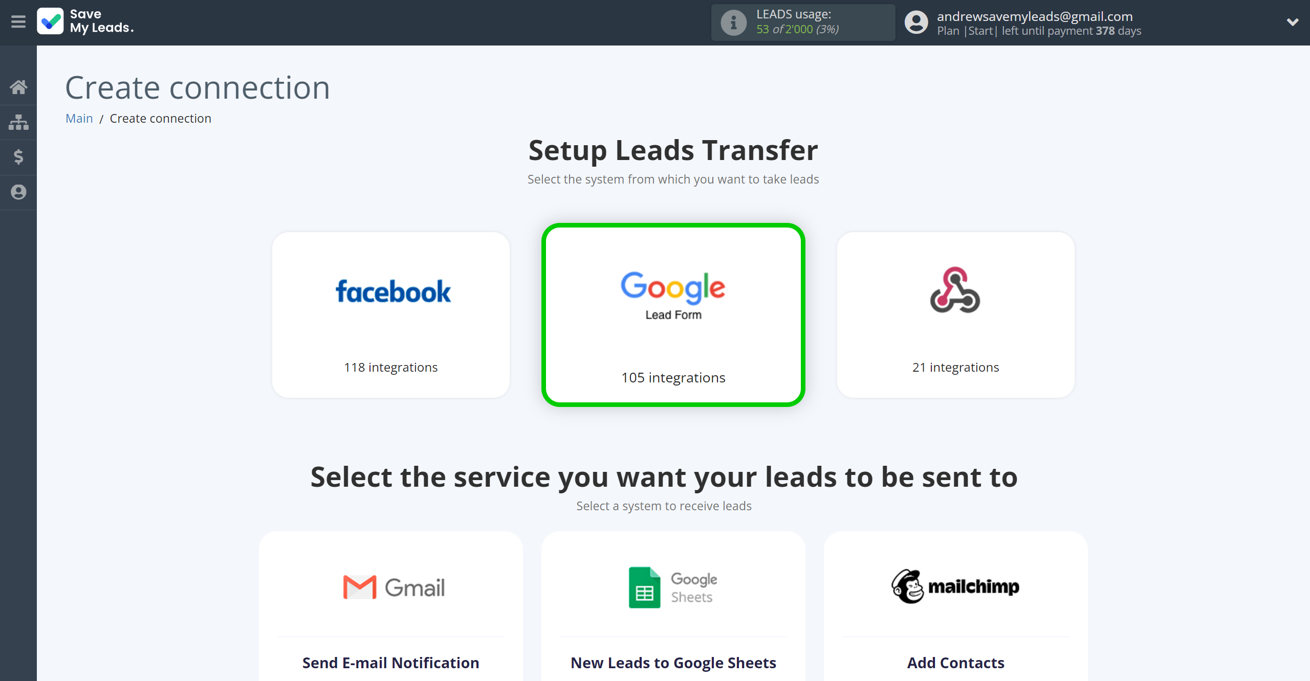 How to Connect Google Lead Form with SMSAPI | Data Source system selection