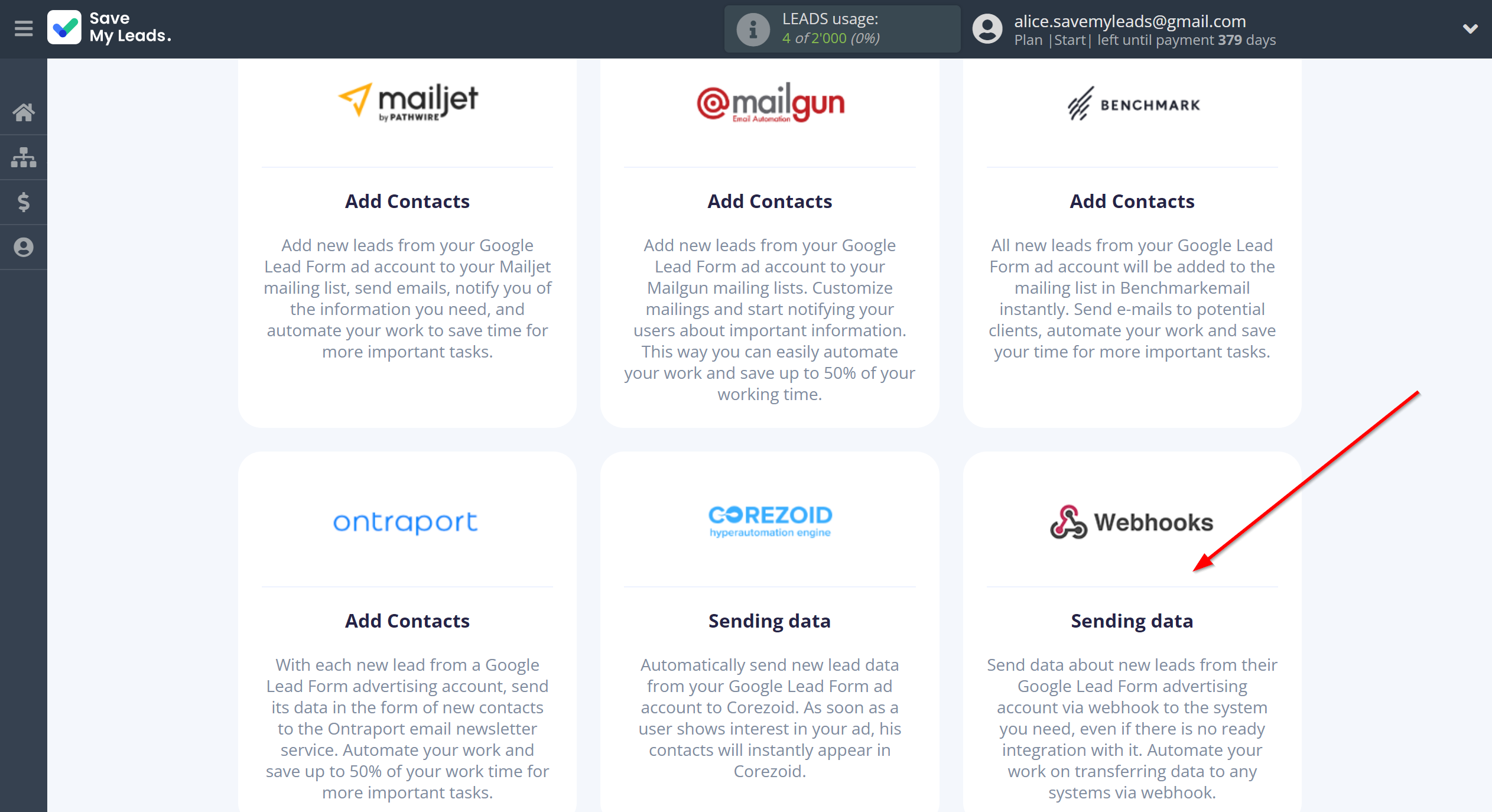 How to Connect Google Lead Form with Webhooks | Data Destination system selection