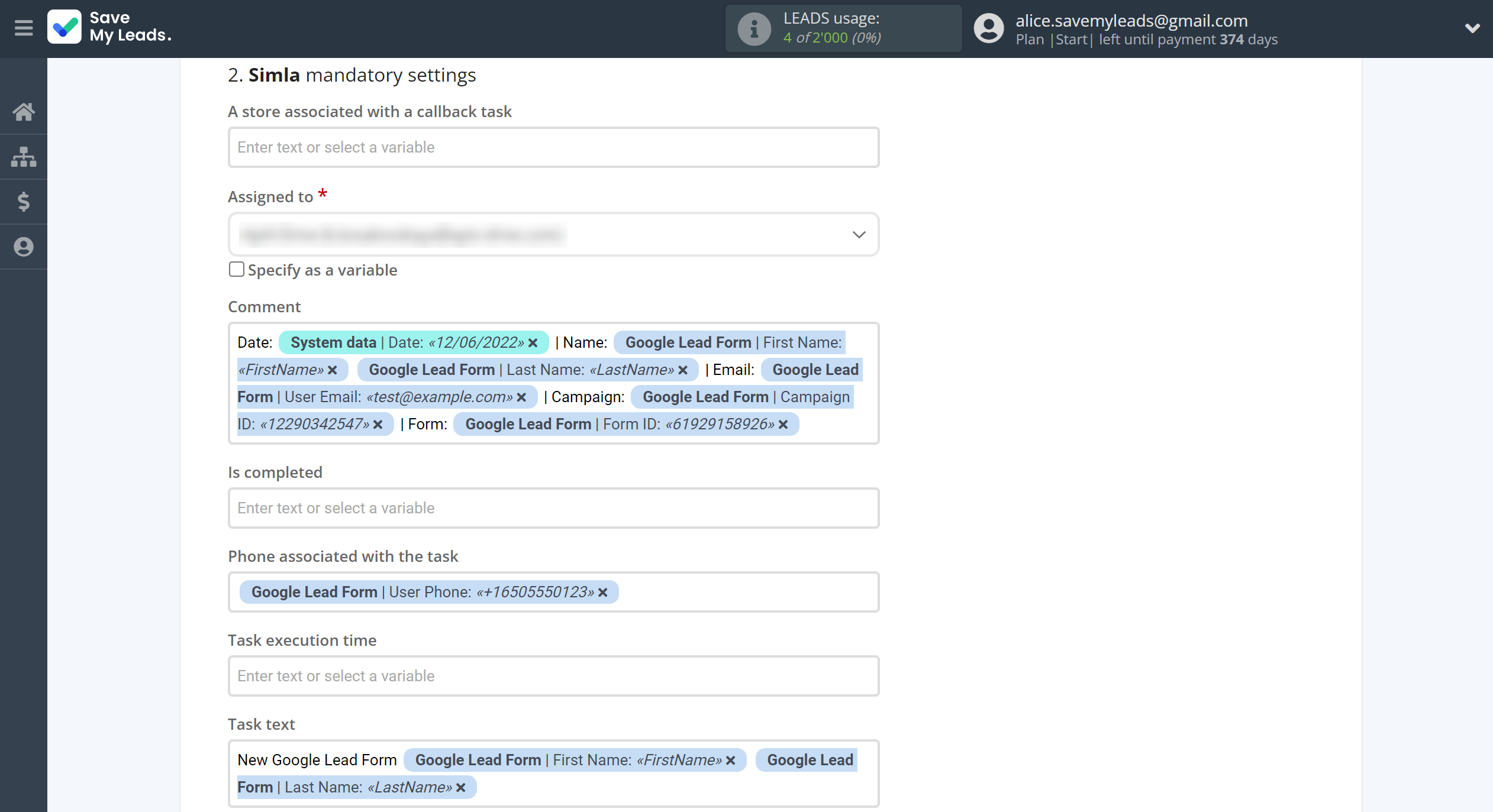 How to Connect Google Lead Form with Simla Create Task | Assigning fields