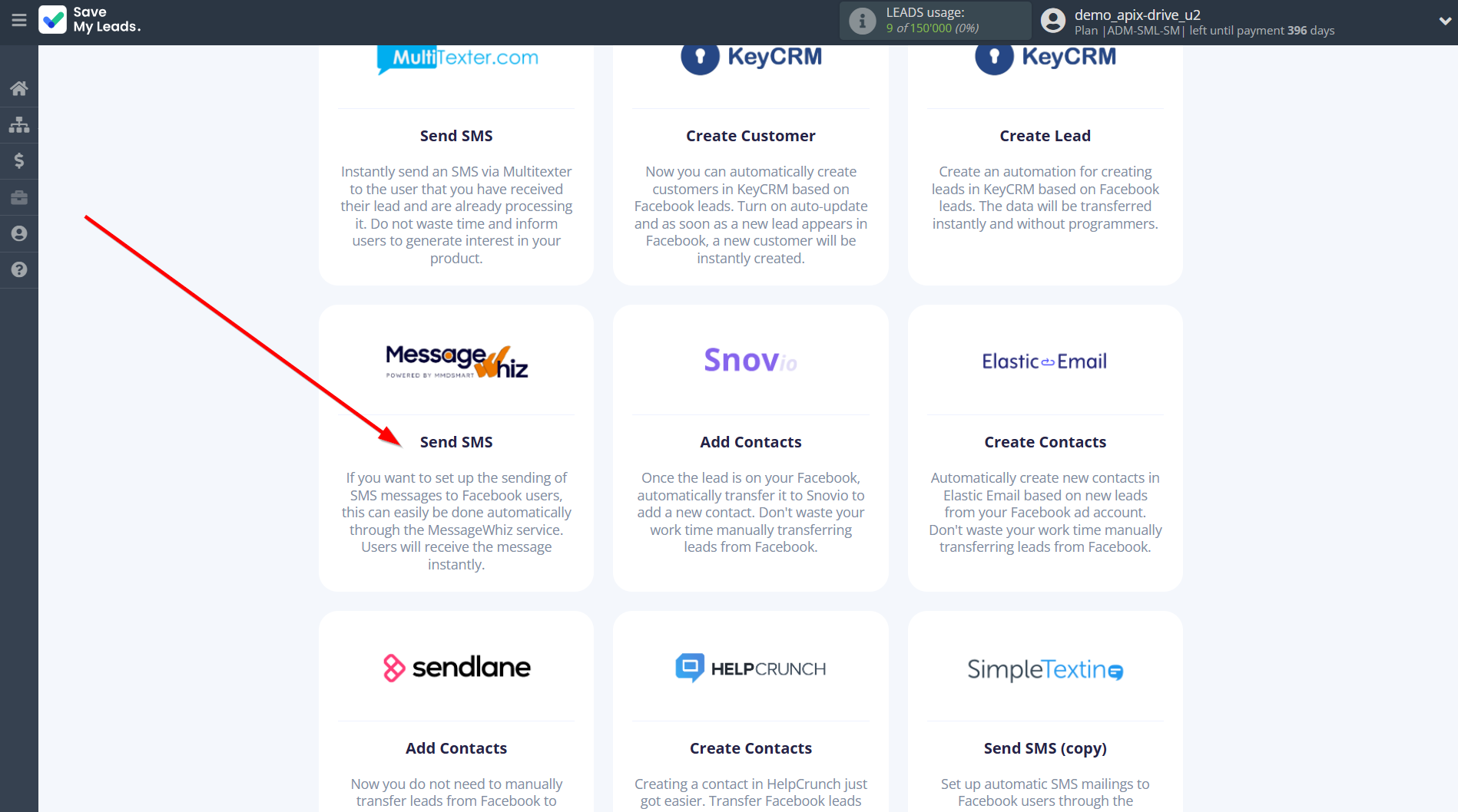 How to Connect Facebook with MessageWhiz | Data Destination system selection How to Connect Facebook with MessageWhiz | Data Destination system selection