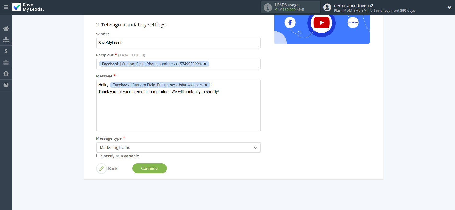 How to Connect Facebook with Telesign | Assigning fields How to Connect Facebook with Telesign | Assigning fields