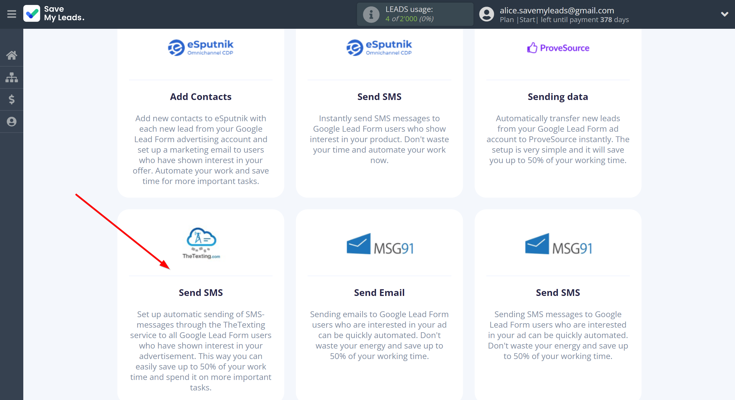 How to Connect Google Lead Form with TheTexting | Data Destination system selection