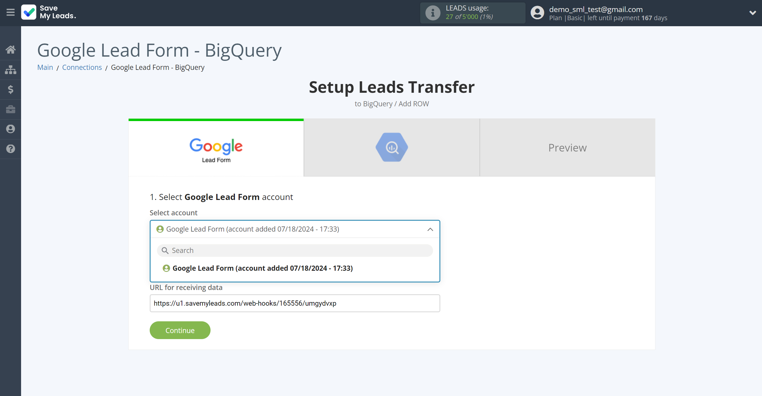 How to Connect Google Lead Form with&nbsp;BigQuery | Data Source account selection