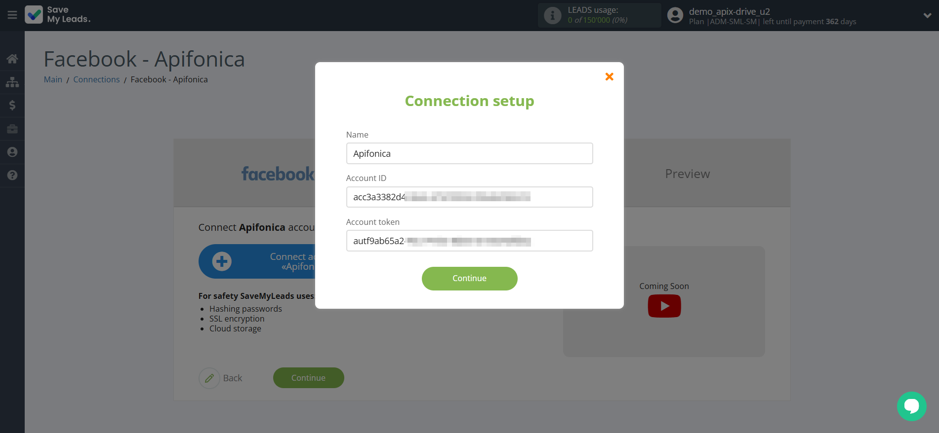 How to Connect Facebook with Apifonica | Data Destination account connection