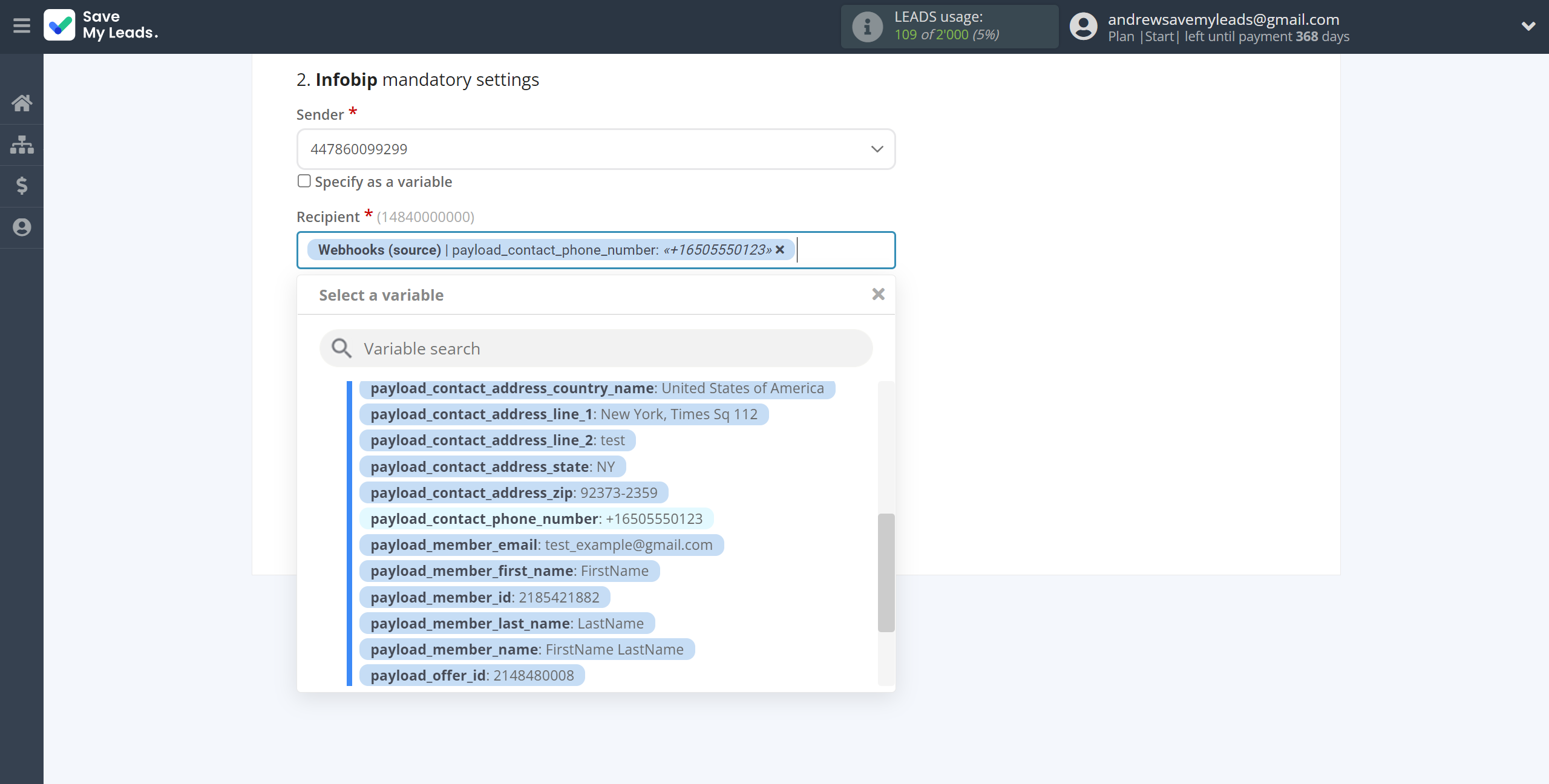 How to Connect Webhooks with Infobip | Assigning fields