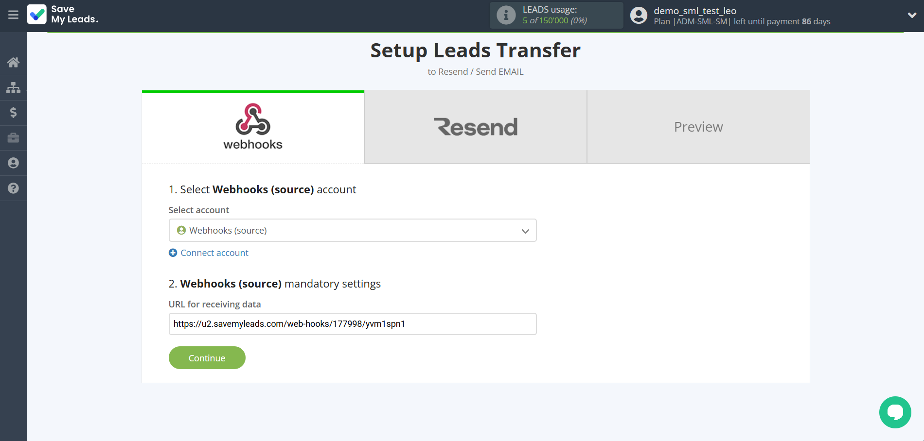 How to Connect Webhooks with Resend (Send Email) | Data Source account selection