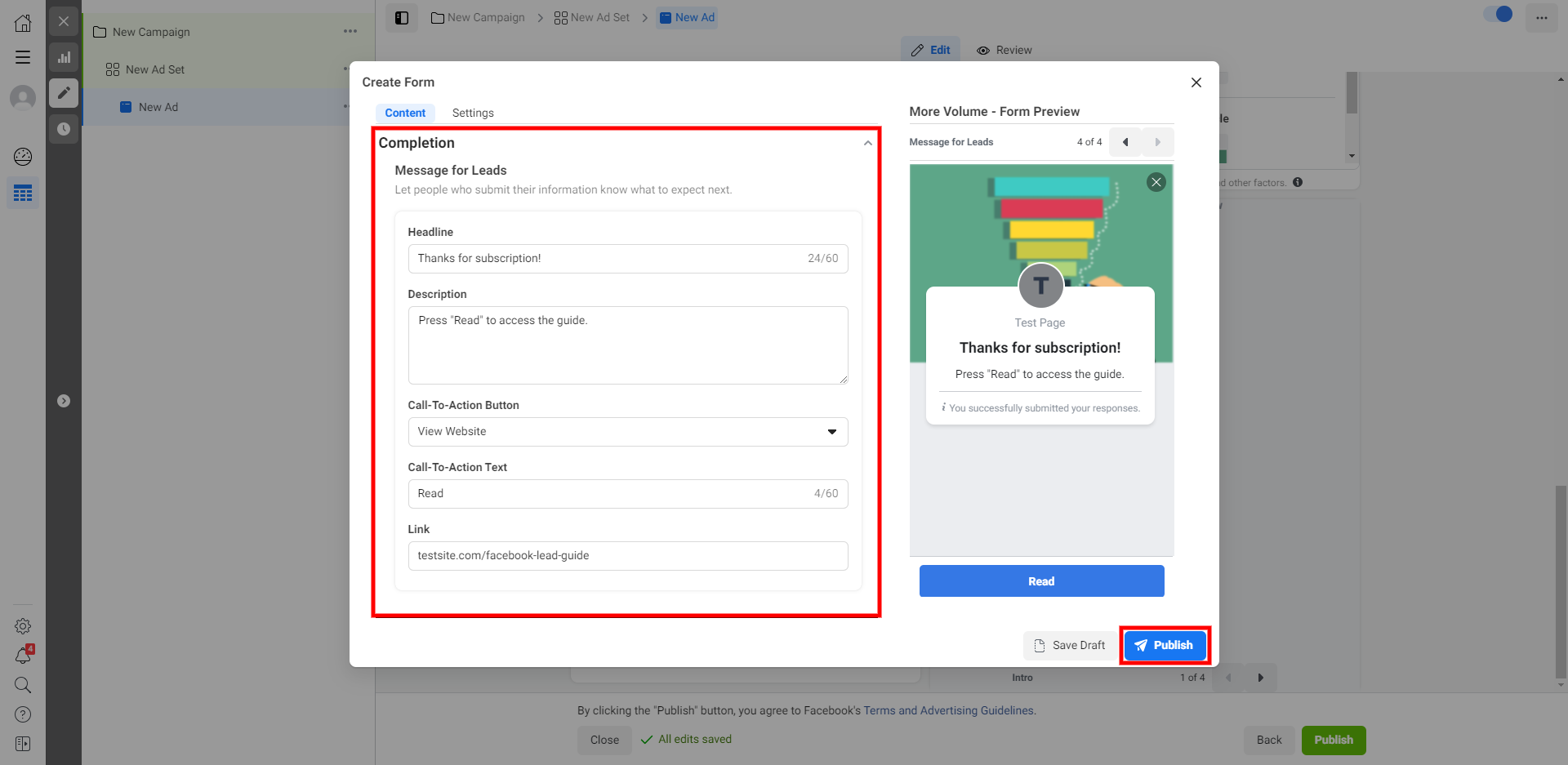 How to Set Up Facebook Lead Form Ads | Setting up the fourth screen of the form