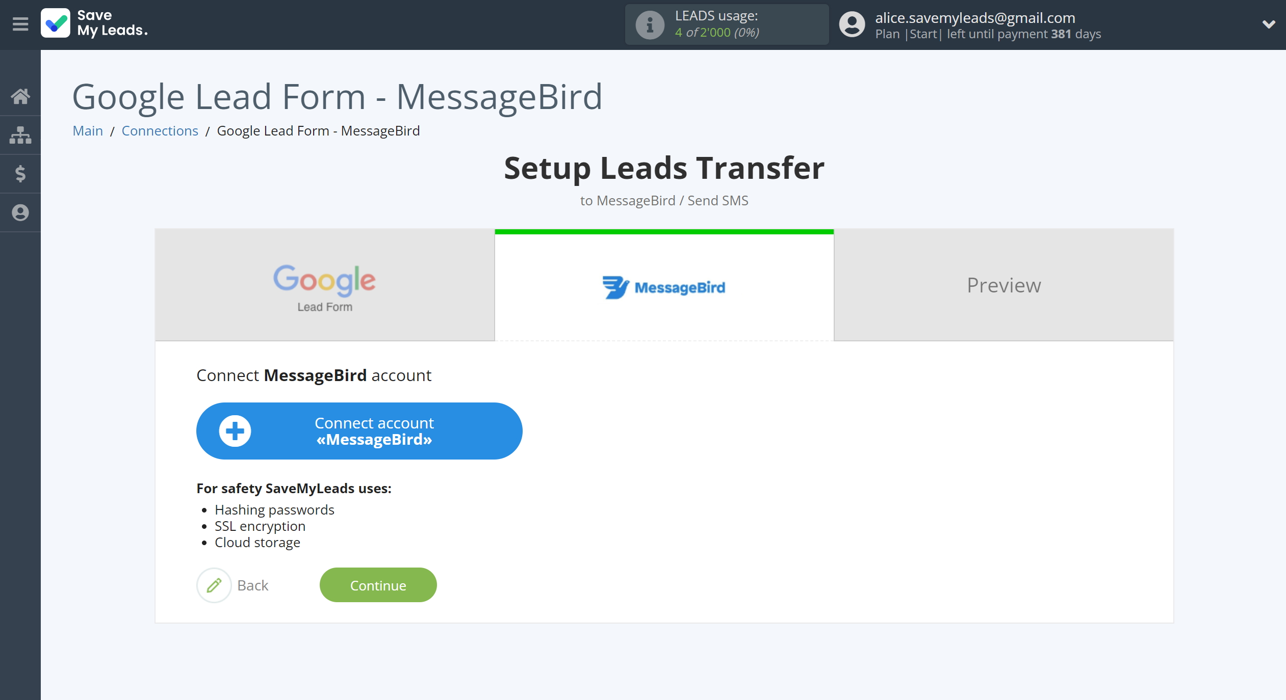 How to Connect Google Lead Form with MessageBird | Data Destination account connection