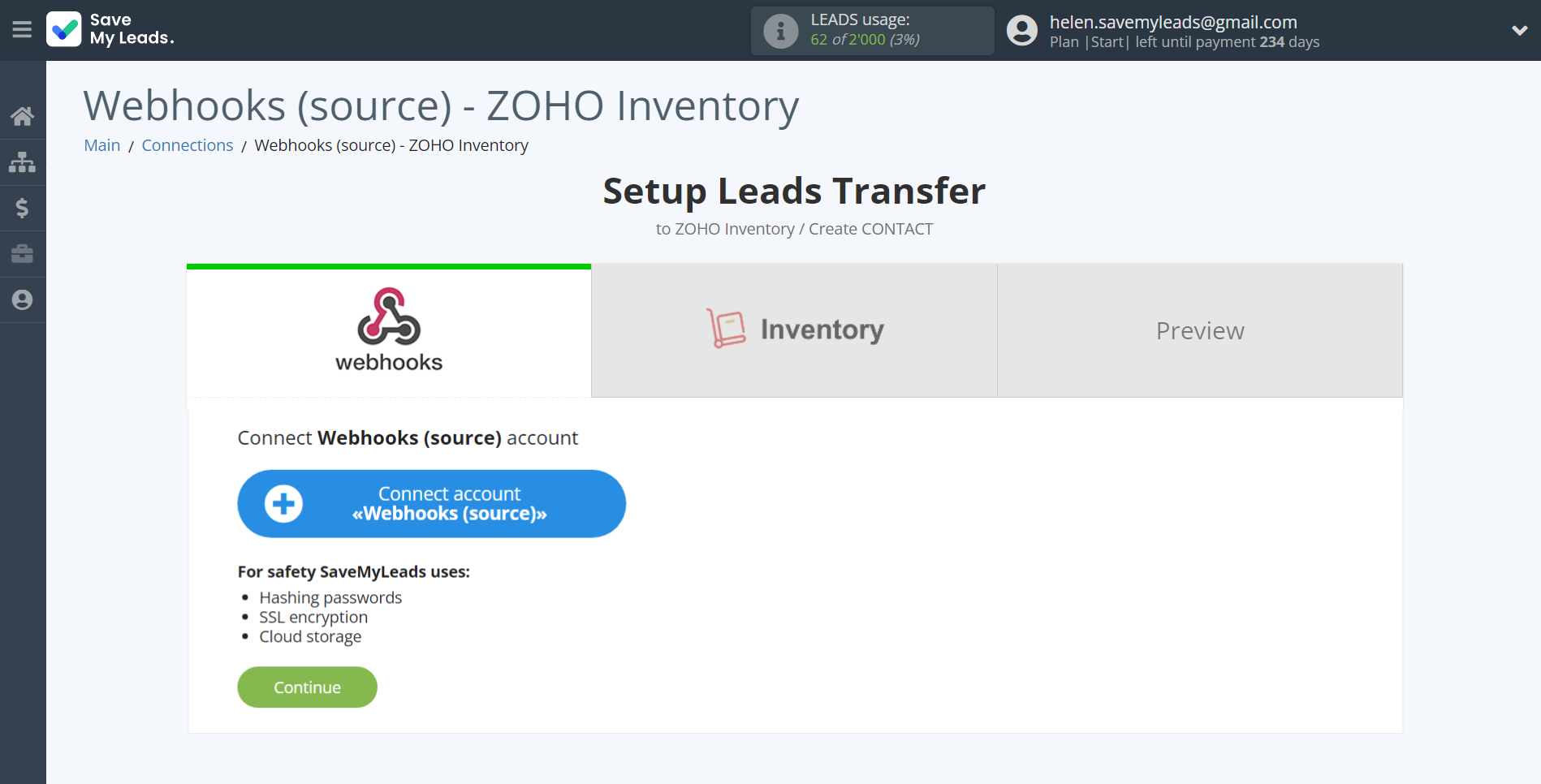 How to Connect Webhooks with Zoho Inventory Create Contacts | Data Source account