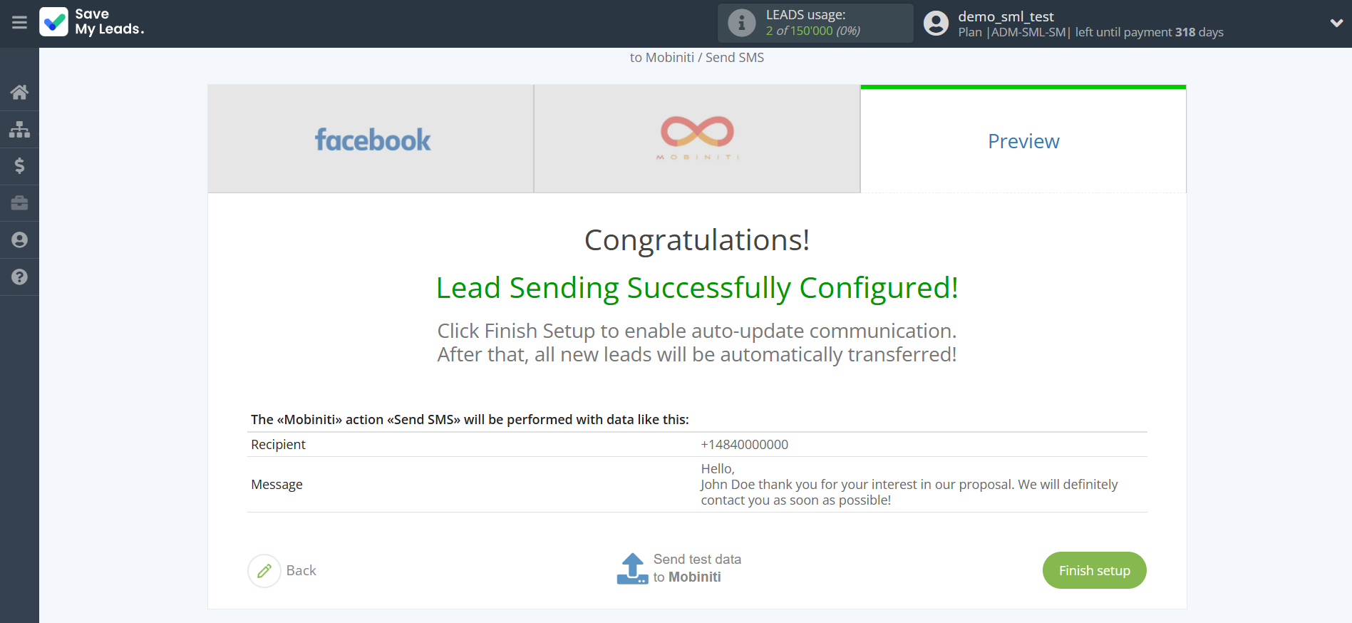 How to Connect Facebook with Mobiniti | Test data How to Connect Facebook with Mobiniti | Test data