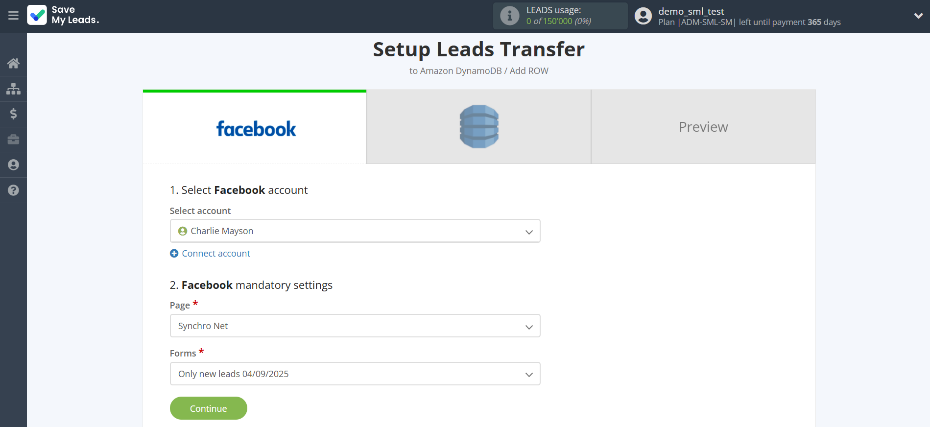 How to Connect Facebook with Amazon DynamoDB | Data Source account connection