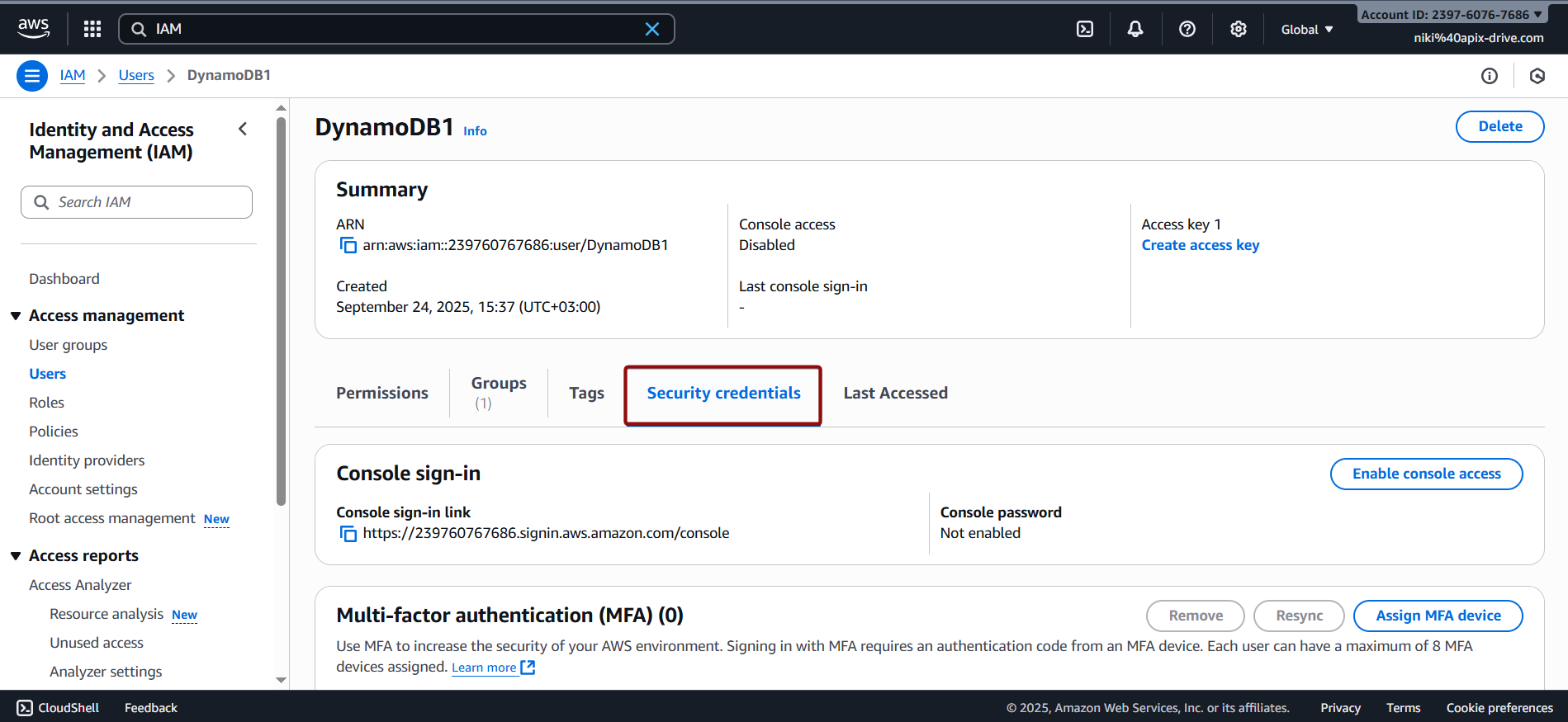 How to Connect Facebook with Amazon DynamoDB | Data Destination account connection