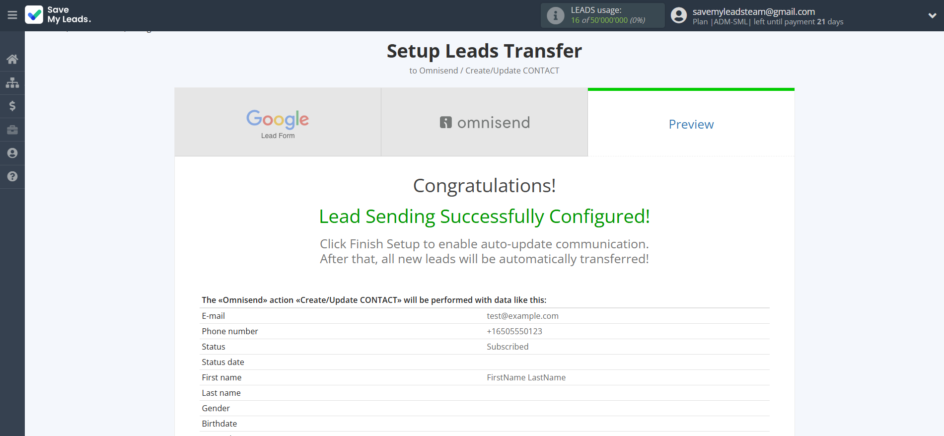 How to Connect Google Lead Form with Omnisend Create Contacts | Test data