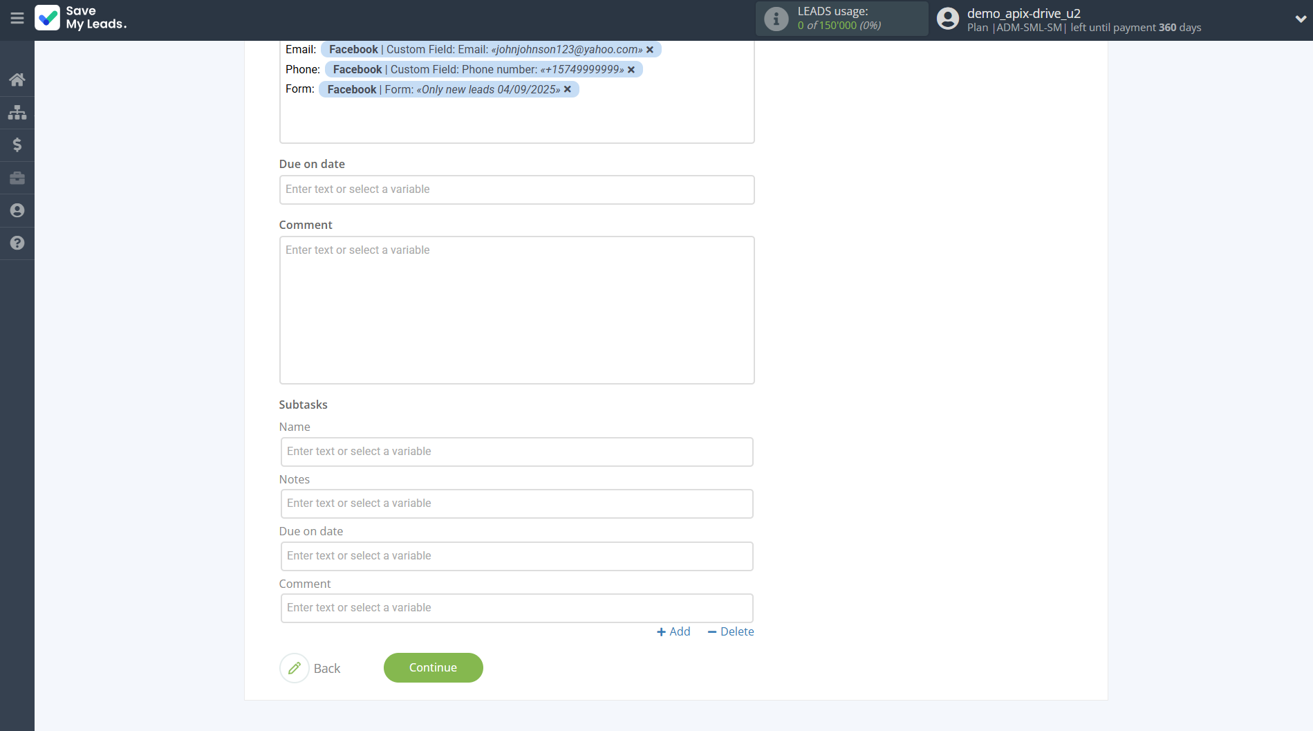 How to Connect Facebook with Asana | Assigning fields